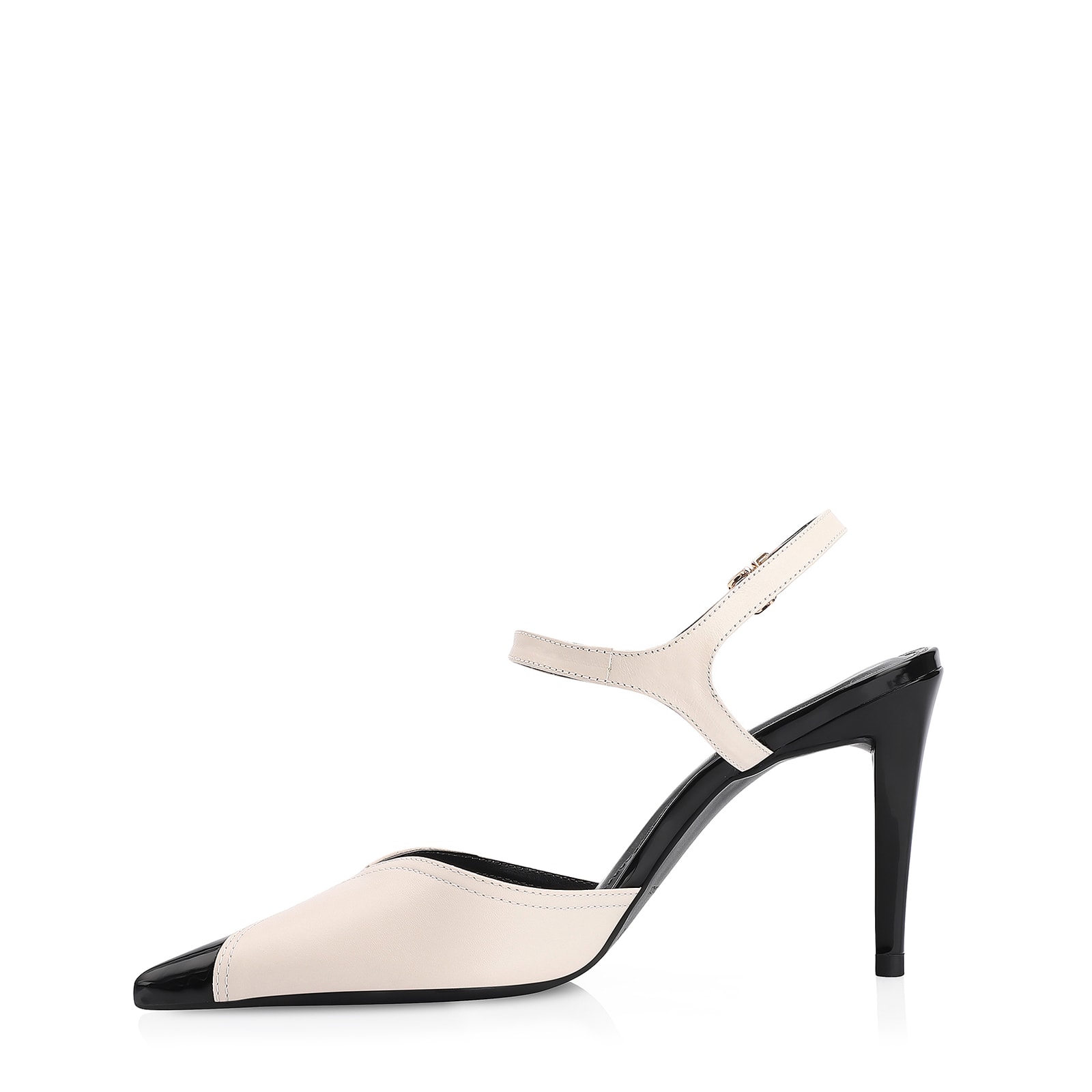 Scarpin Couro Off White/Verniz Preto