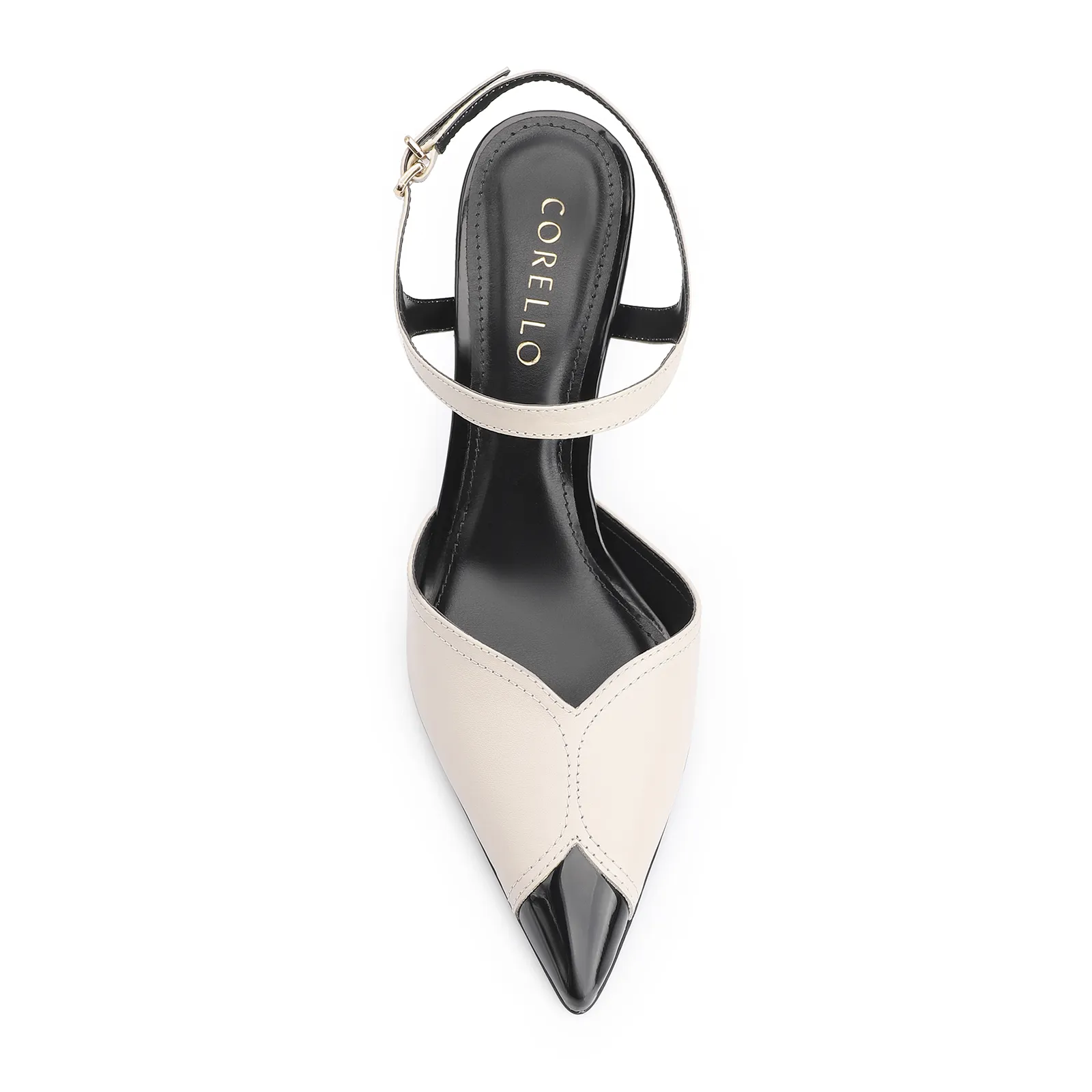 Scarpin Couro Off White/Verniz Preto