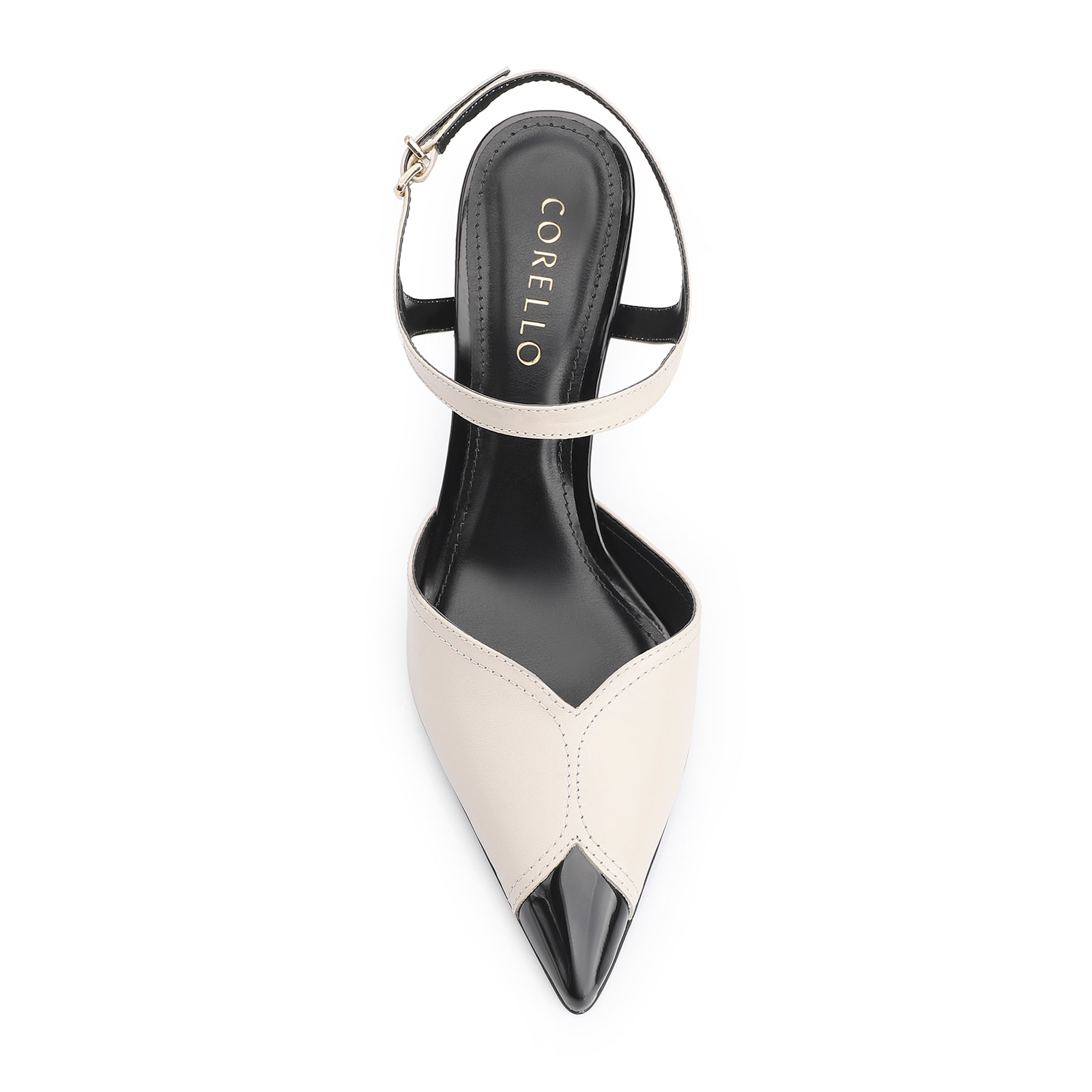 Scarpin Couro Off White/Verniz Preto