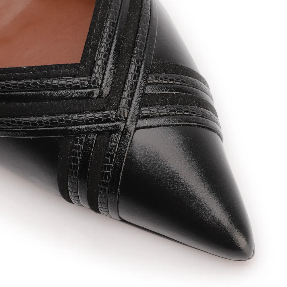 Scarpin Couro Preto/Alt Nobuck Preto/Alt Lezard Preto - imagem 6