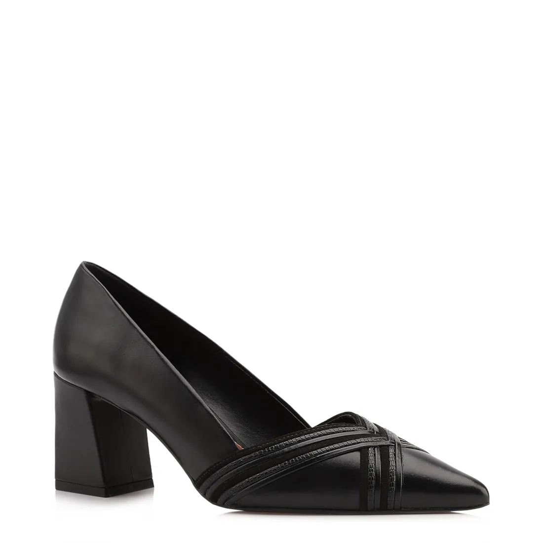 Scarpin Couro Preto/Alt Nobuck Preto/Alt Lezard Preto