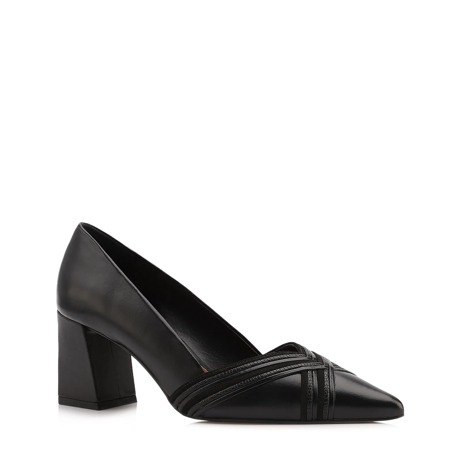 Scarpin Couro Preto/Alt Nobuck Preto/Alt Lezard Preto