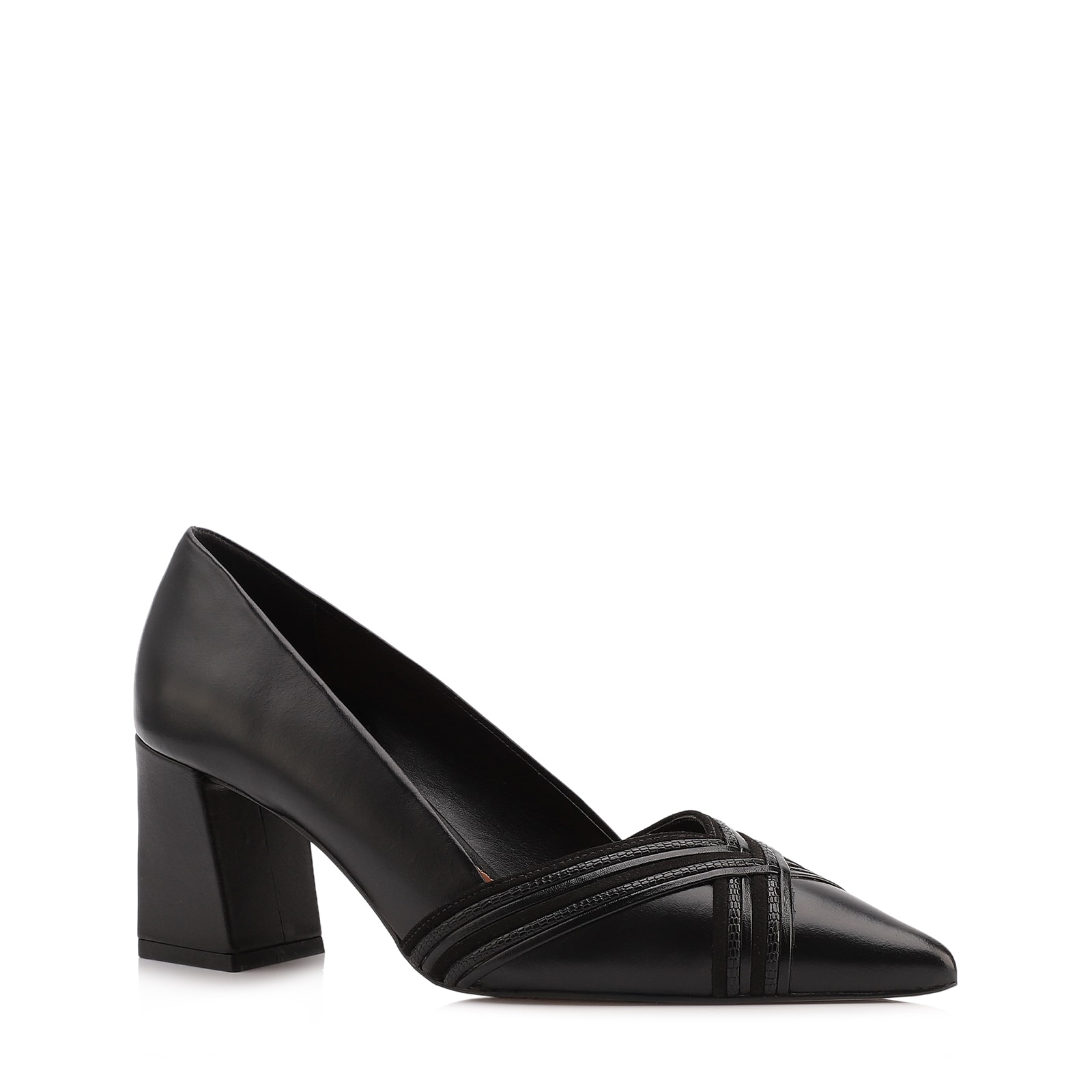 Scarpin Couro Preto/Alt Nobuck Preto/Alt Lezard Preto
