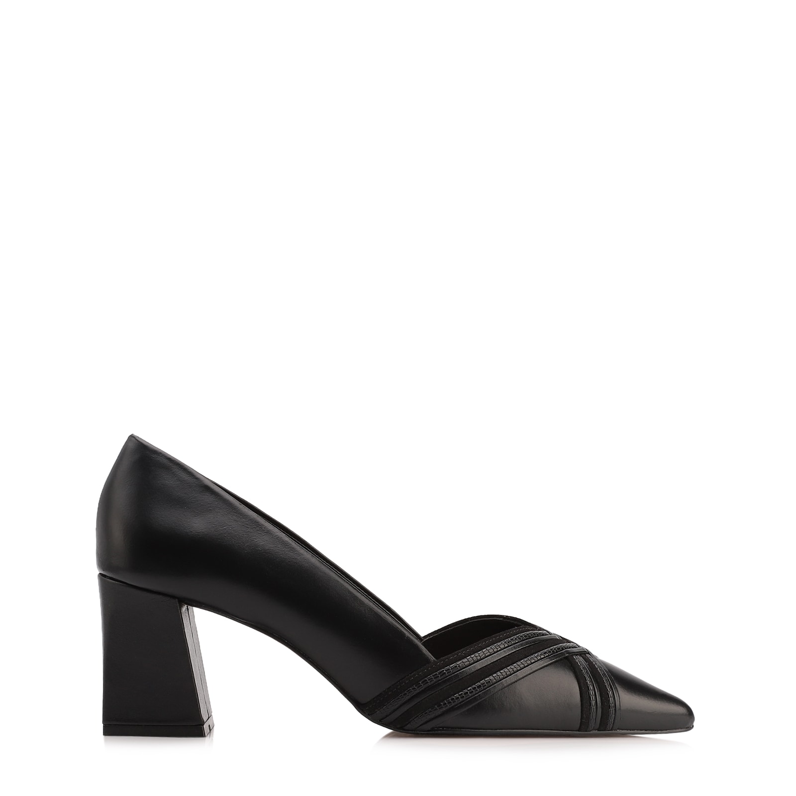Scarpin Couro Preto/Alt Nobuck Preto/Alt Lezard Preto