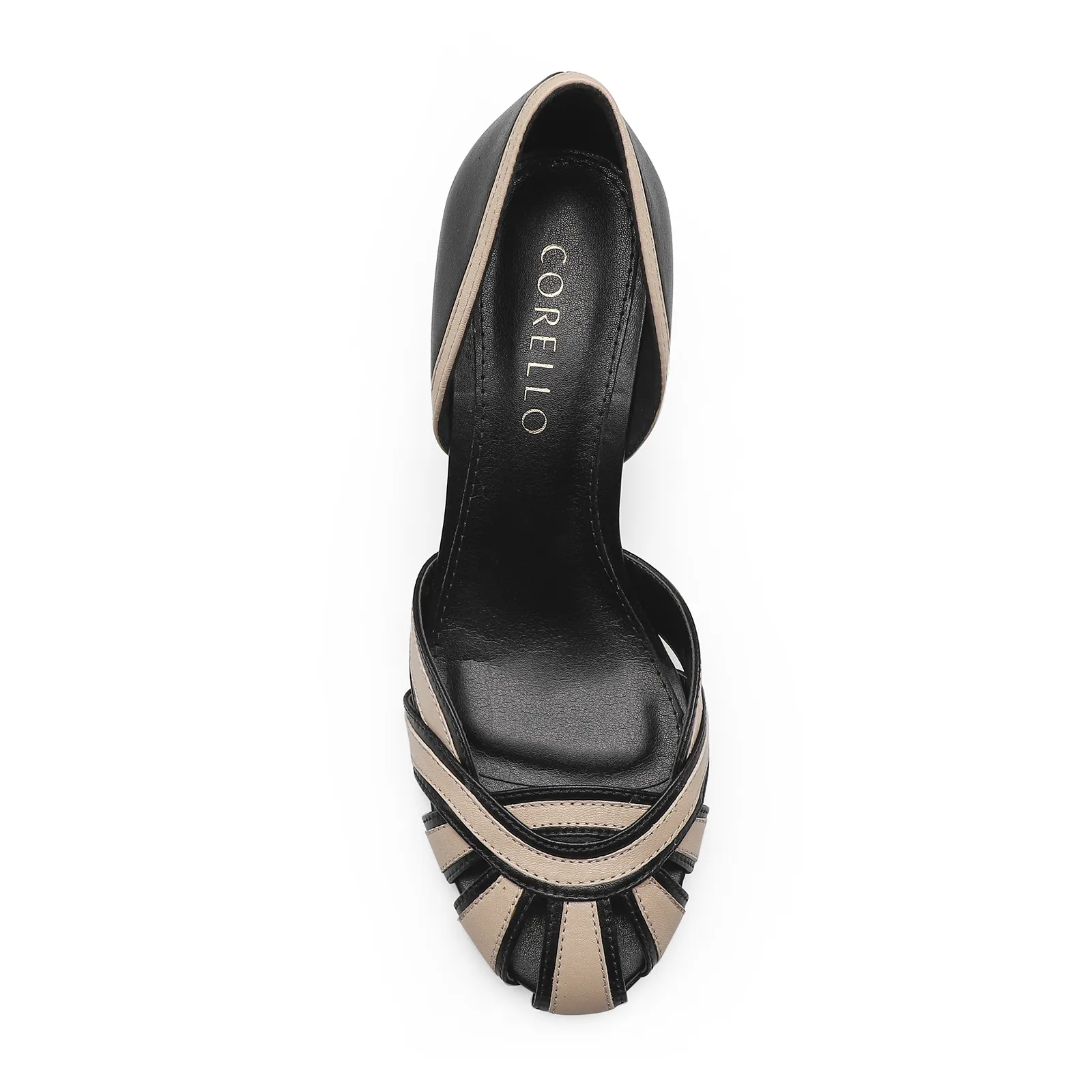 Scarpin Couro Preto/Bege