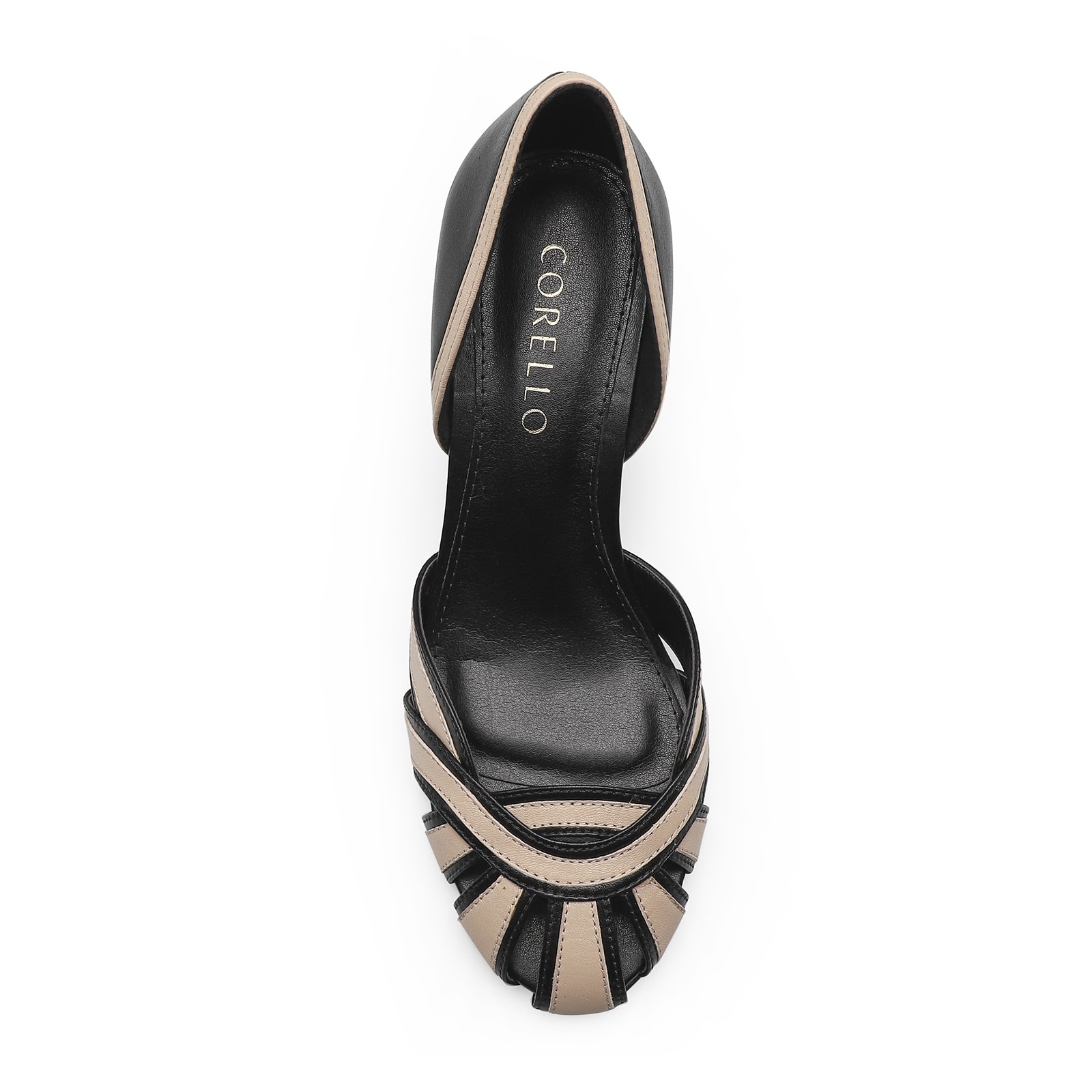 Scarpin Couro Preto/Bege