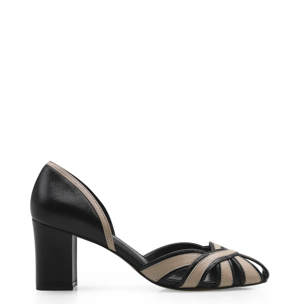 Scarpin Couro Preto/Bege - imagem 2