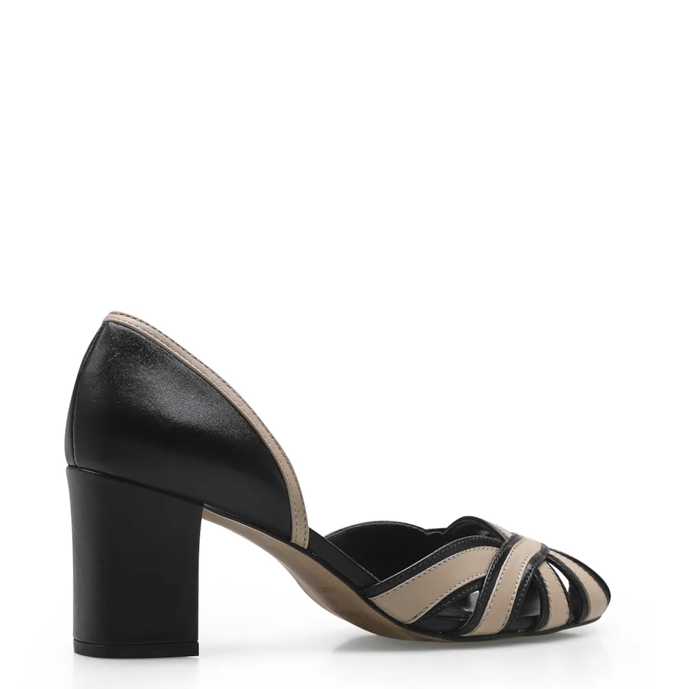 Scarpin Couro Preto/Bege - imagem 3