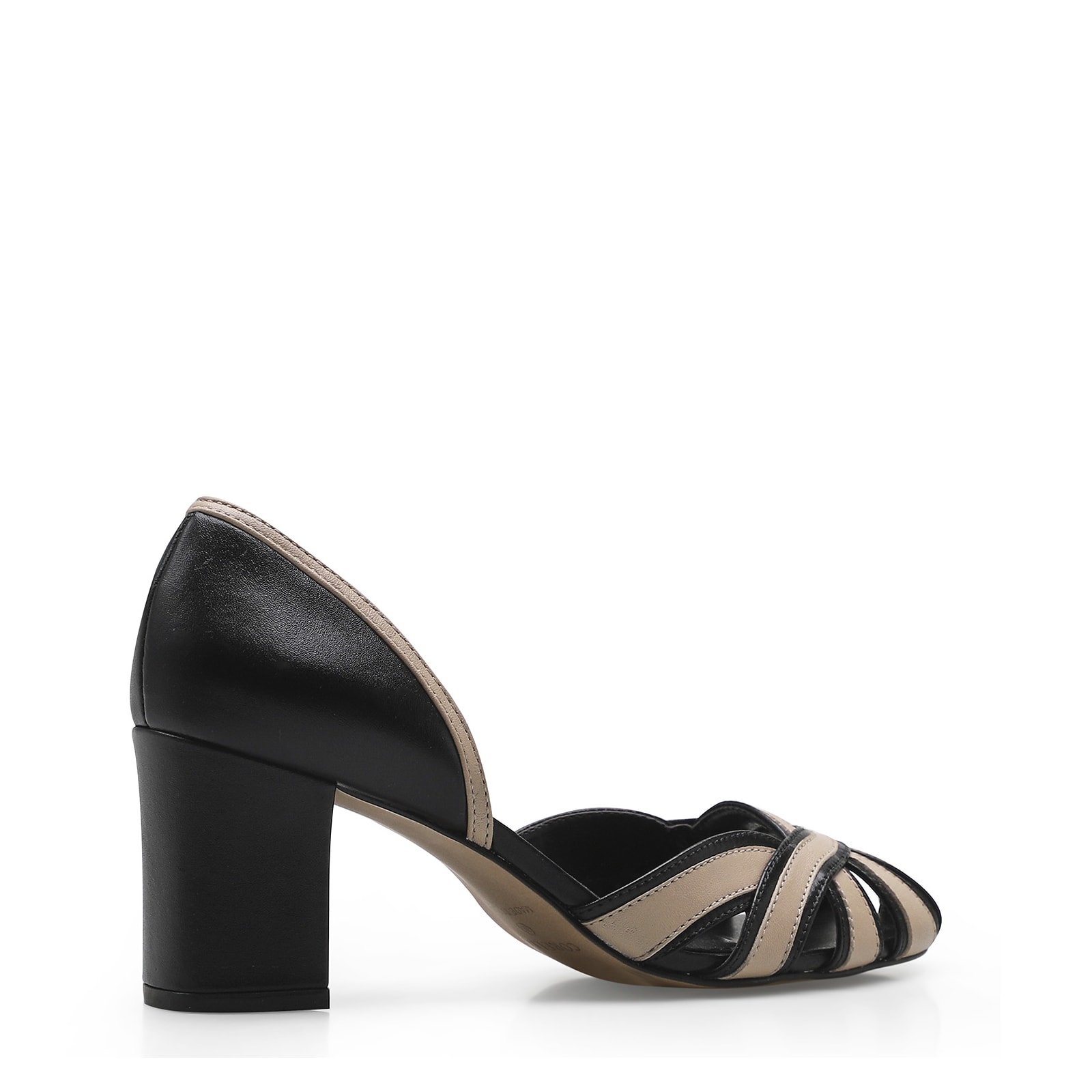 Scarpin Couro Preto/Bege