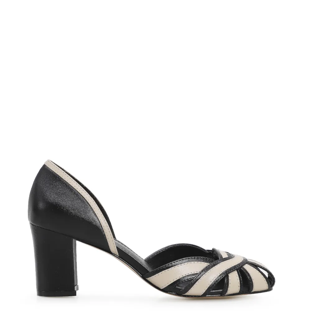 Scarpin Couro Preto/Bege - imagem 2