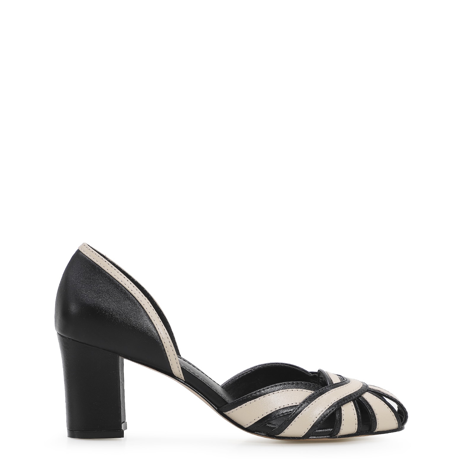 Scarpin Couro Preto/Bege