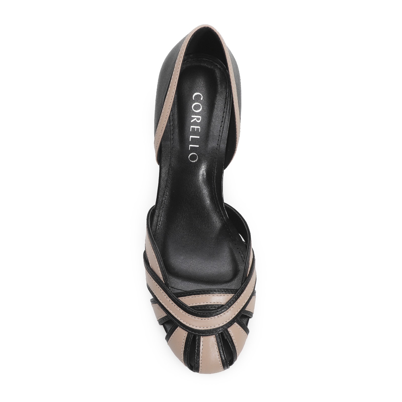 Scarpin Couro Preto/Bege