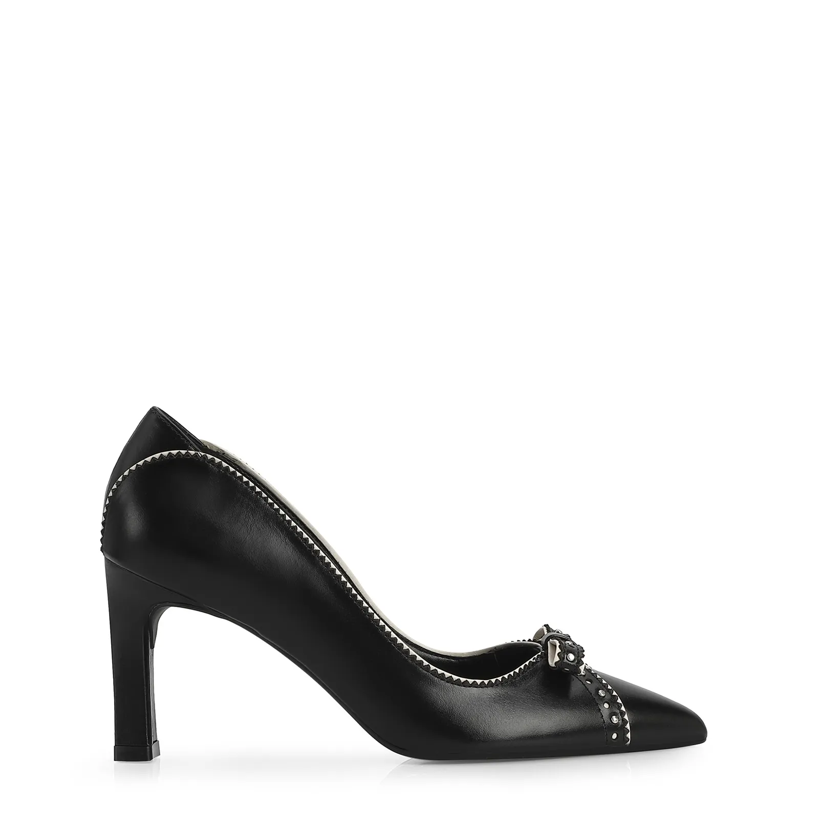 Scarpin Couro Preto/Off White
