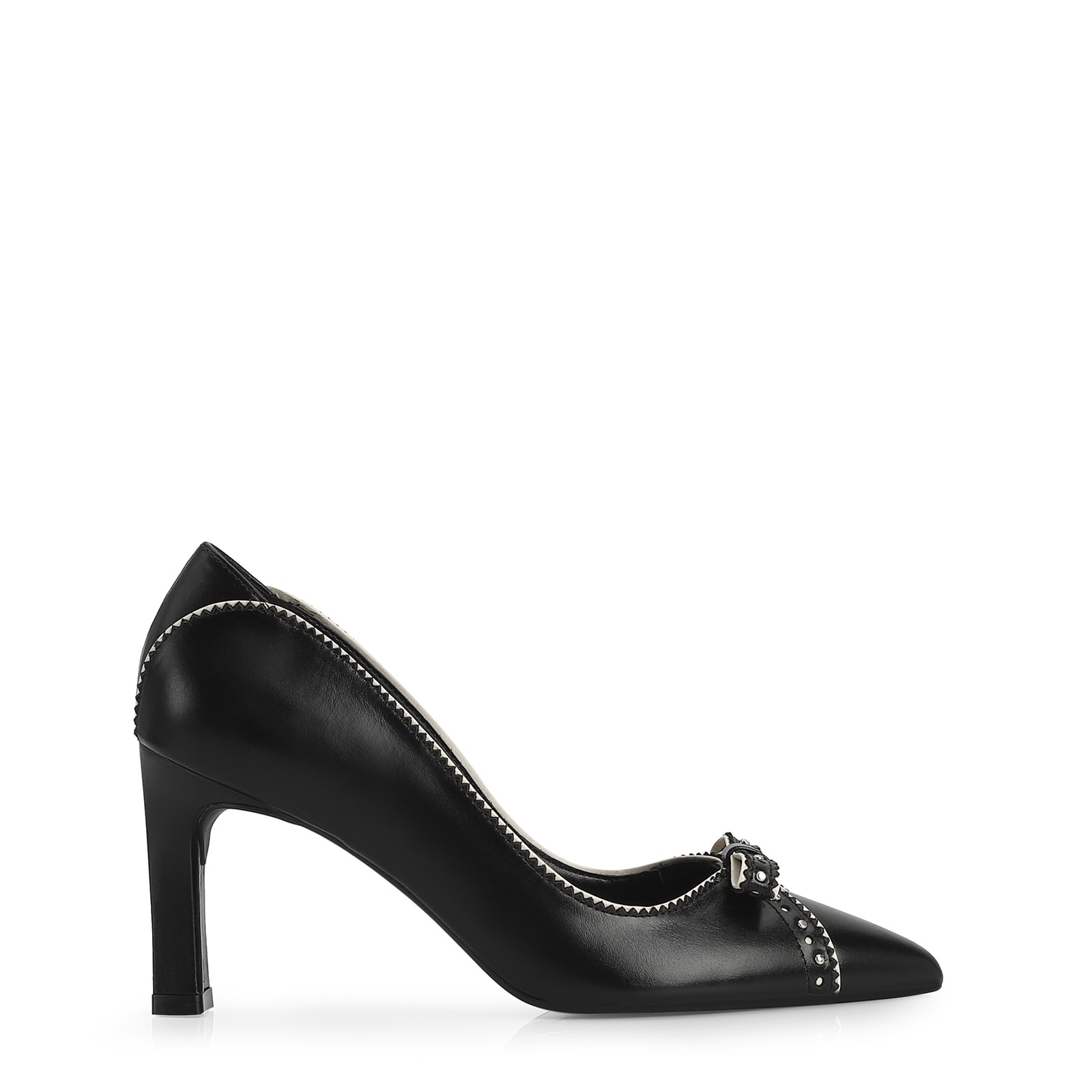 Scarpin Couro Preto/Off White
