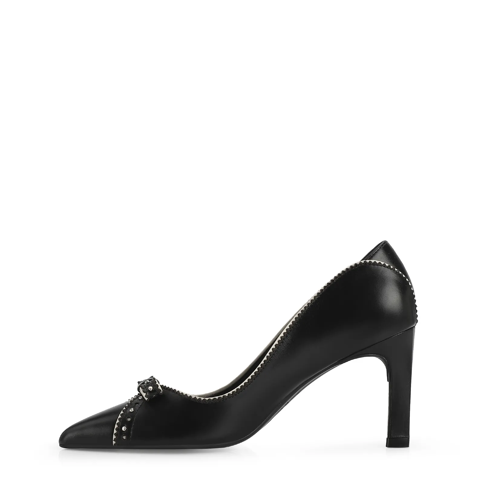 Scarpin Couro Preto/Off White