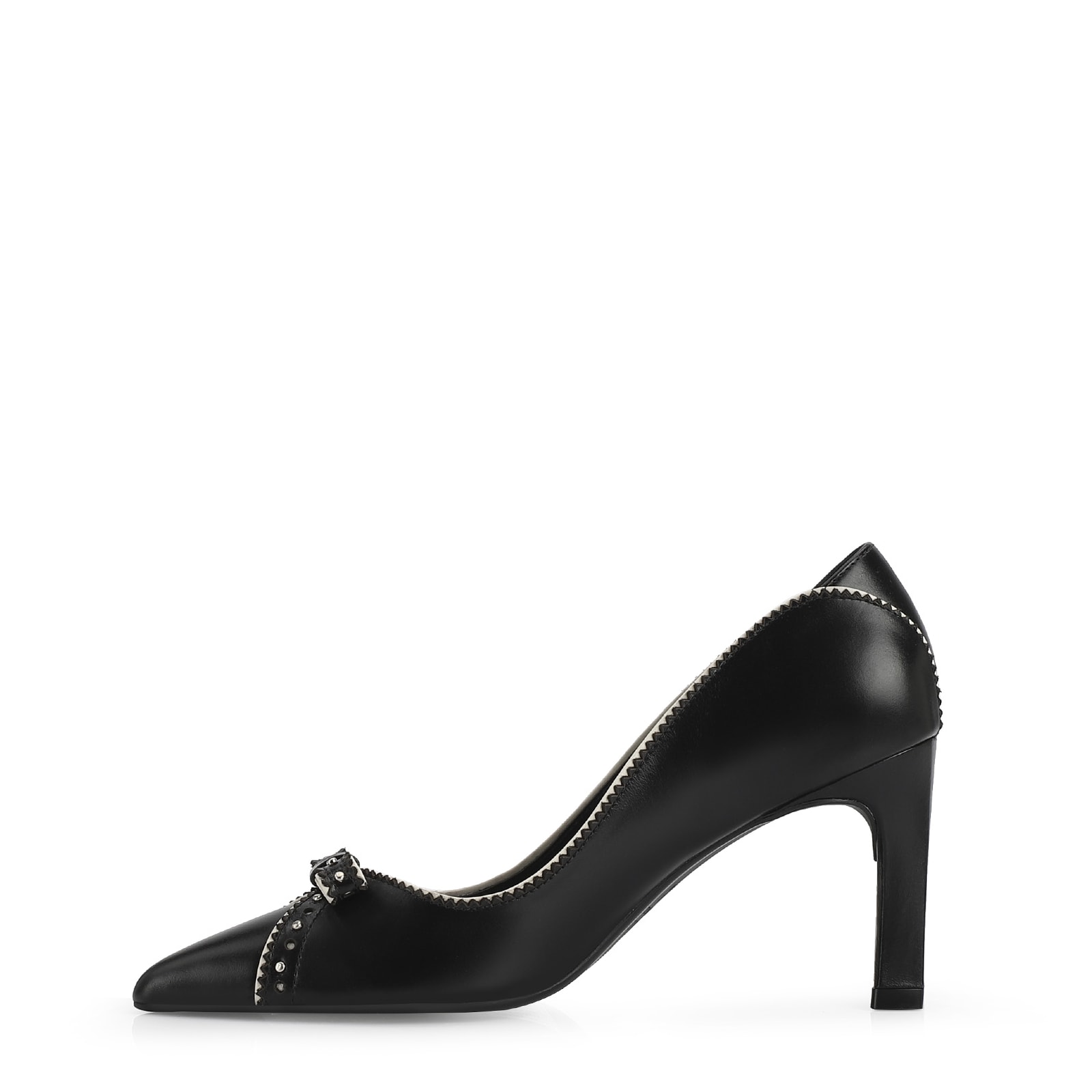 Scarpin Couro Preto/Off White