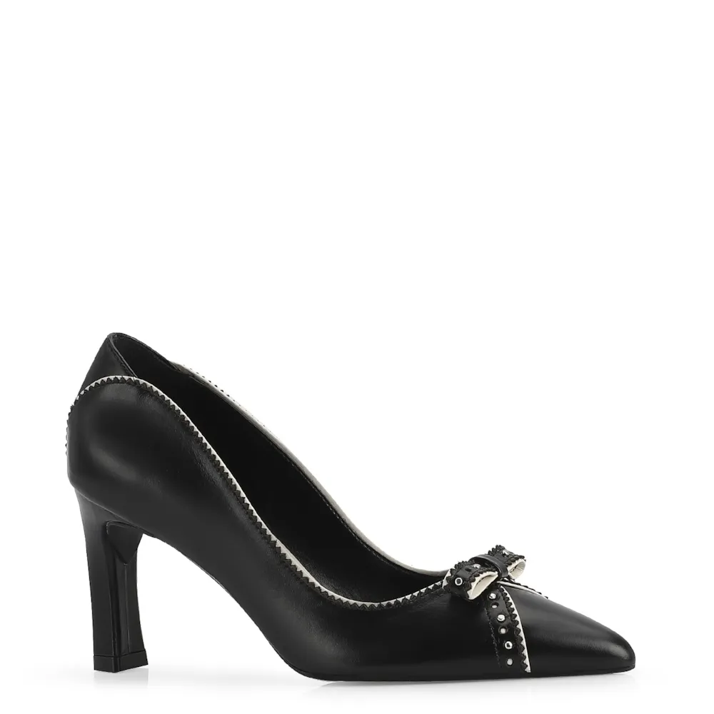 Scarpin Couro Preto/Off White