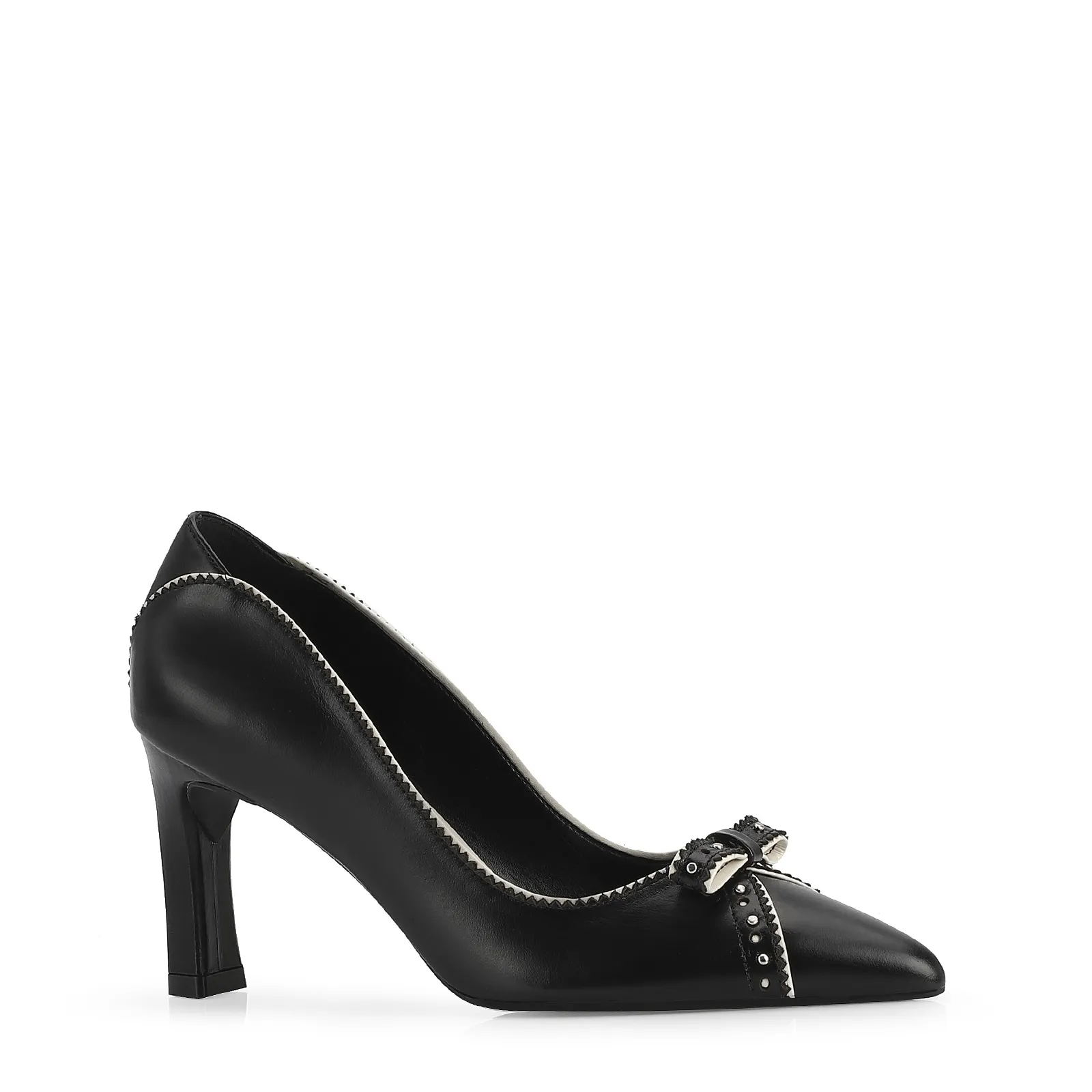 Scarpin Couro Preto/Off White
