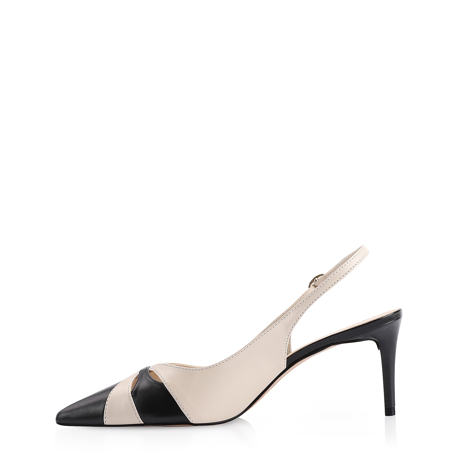 Scarpin Couro Preto/Off White