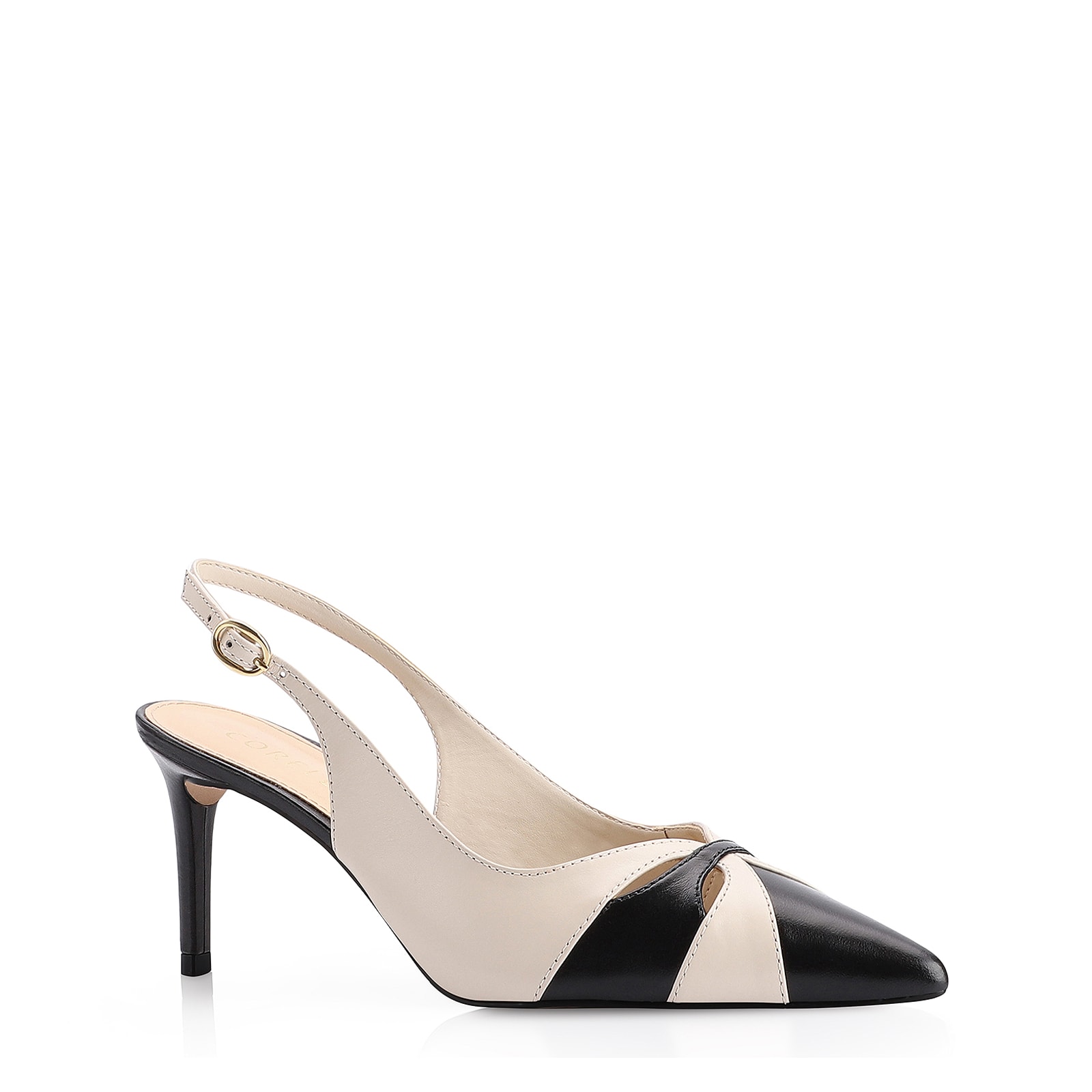Scarpin Couro Preto/Off White