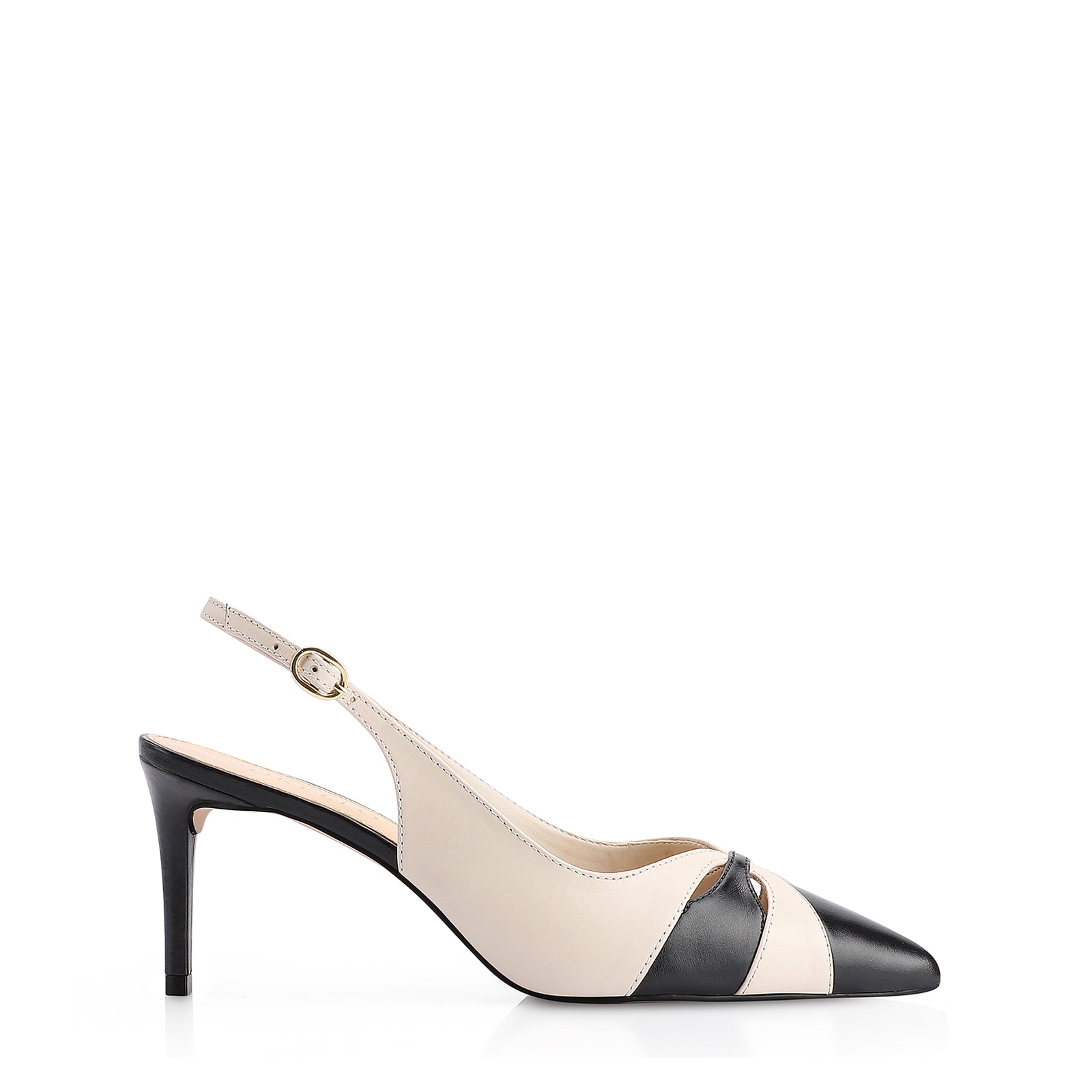 Scarpin Couro Preto/Off White