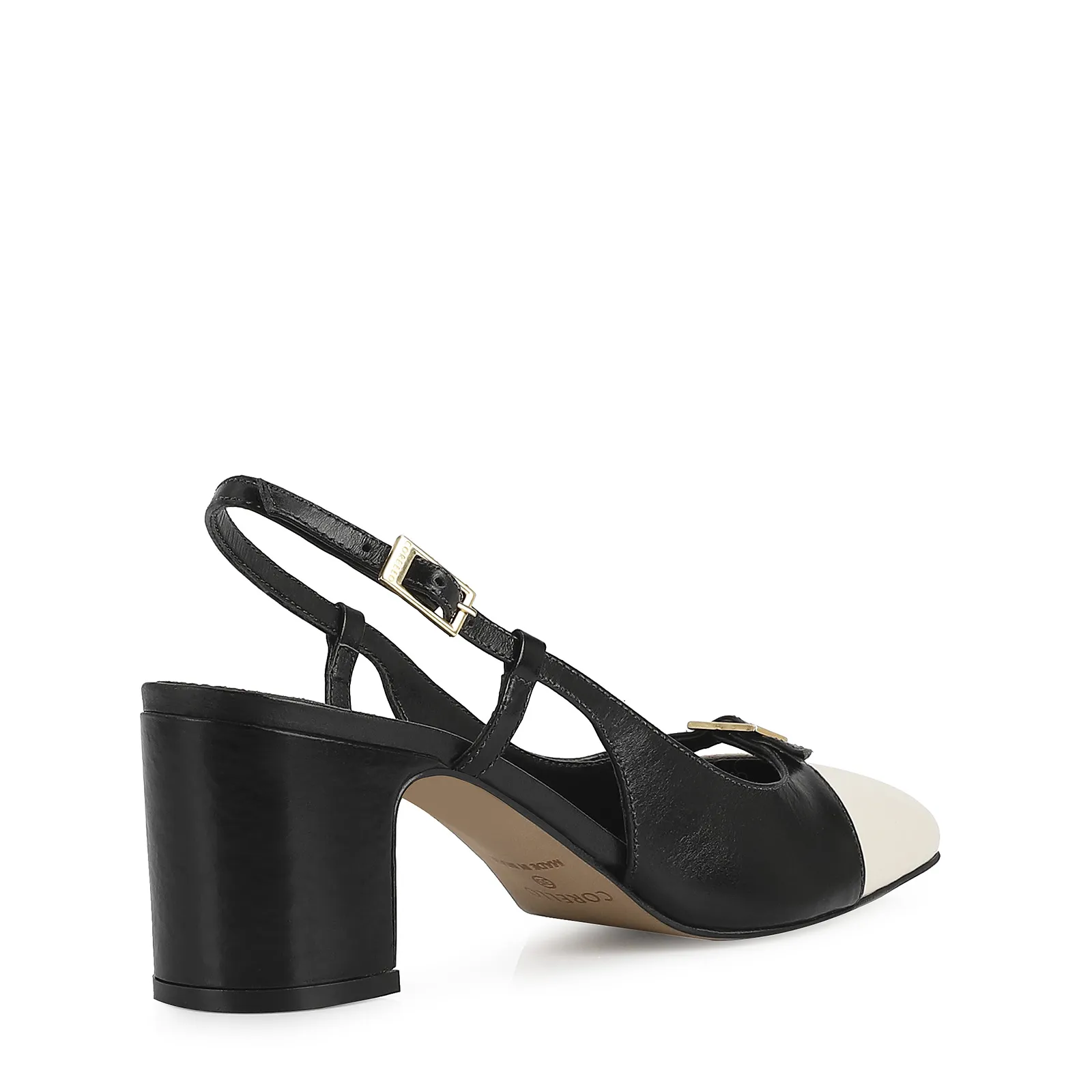 Scarpin Couro Preto/Off White