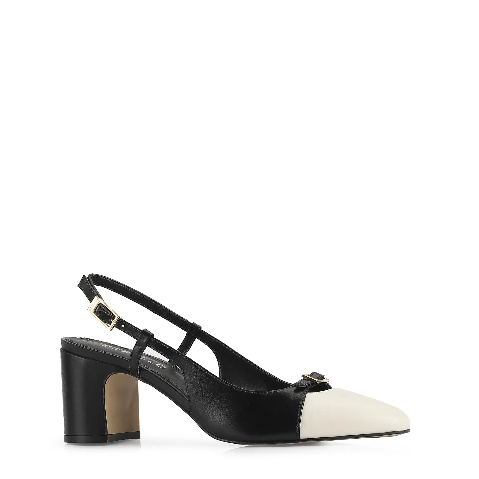 Scarpin Couro Preto/Off White