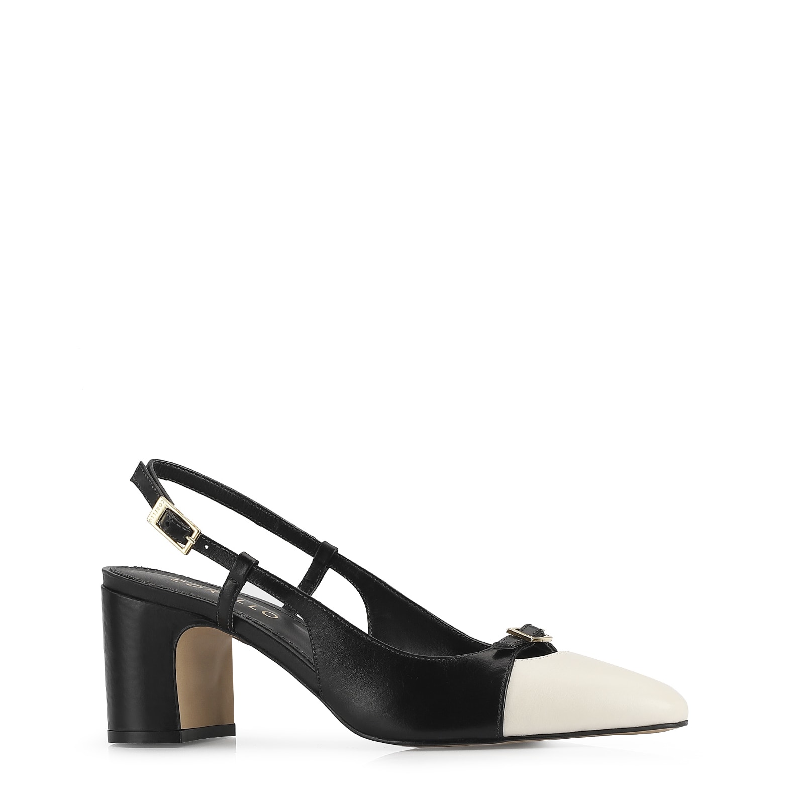Scarpin Couro Preto/Off White