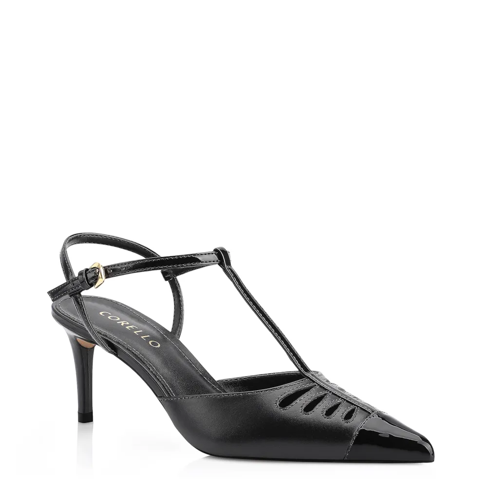 Scarpin Couro Preto/Verniz Preto