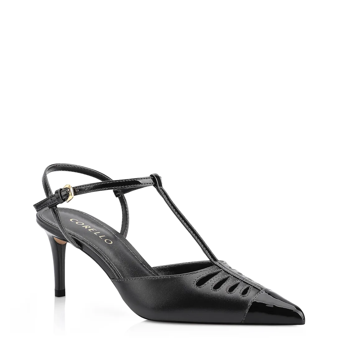 Scarpin Couro Preto/Verniz Preto