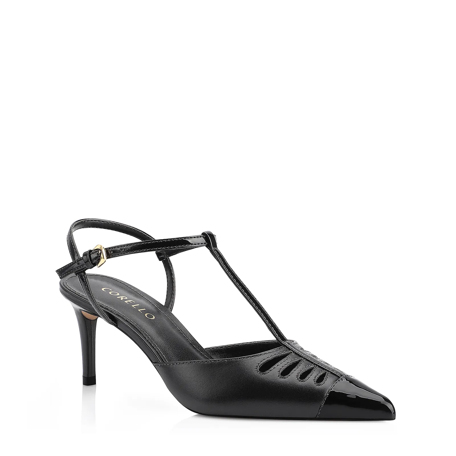 Scarpin Couro Preto/Verniz Preto
