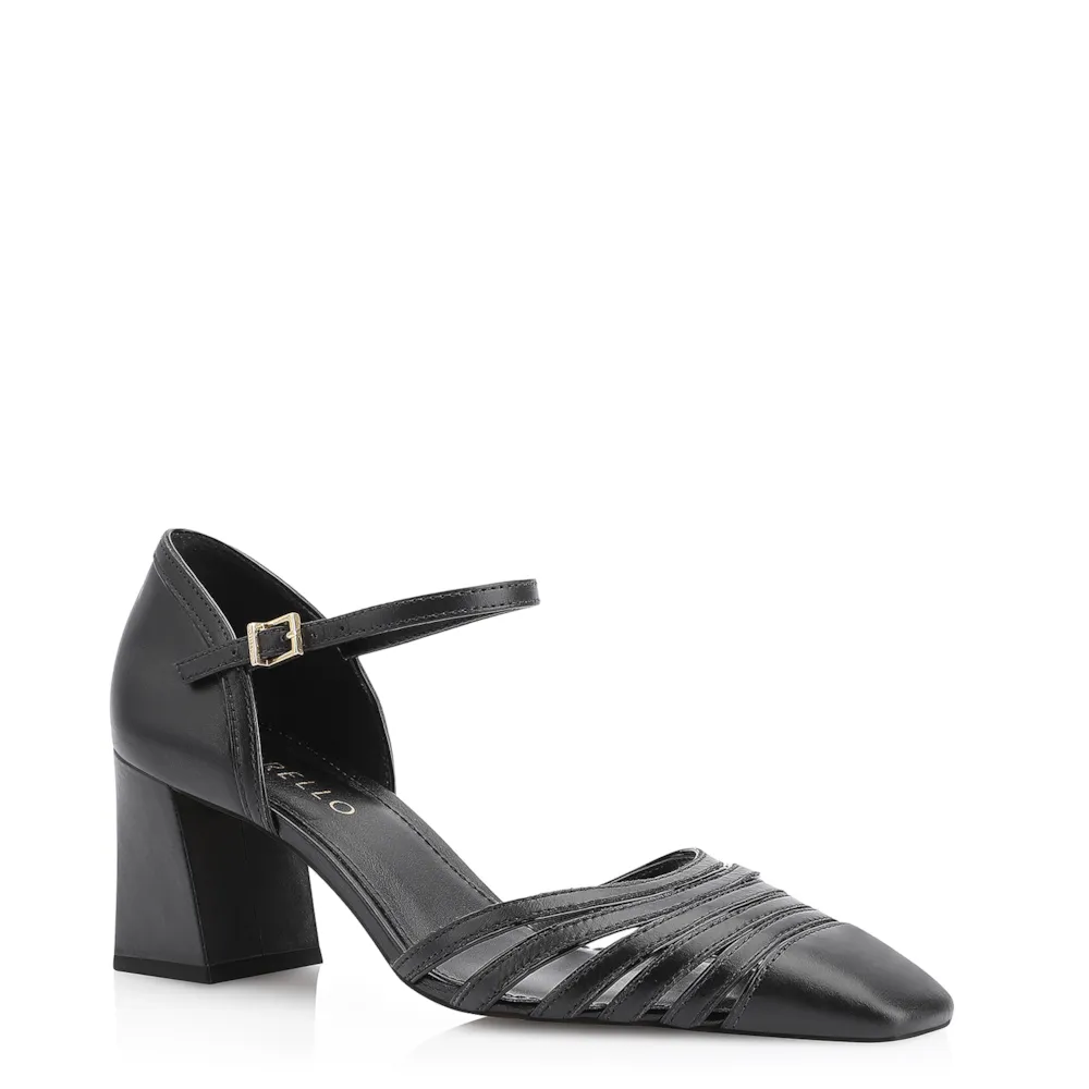Scarpin Couro Preto/Verniz Preto