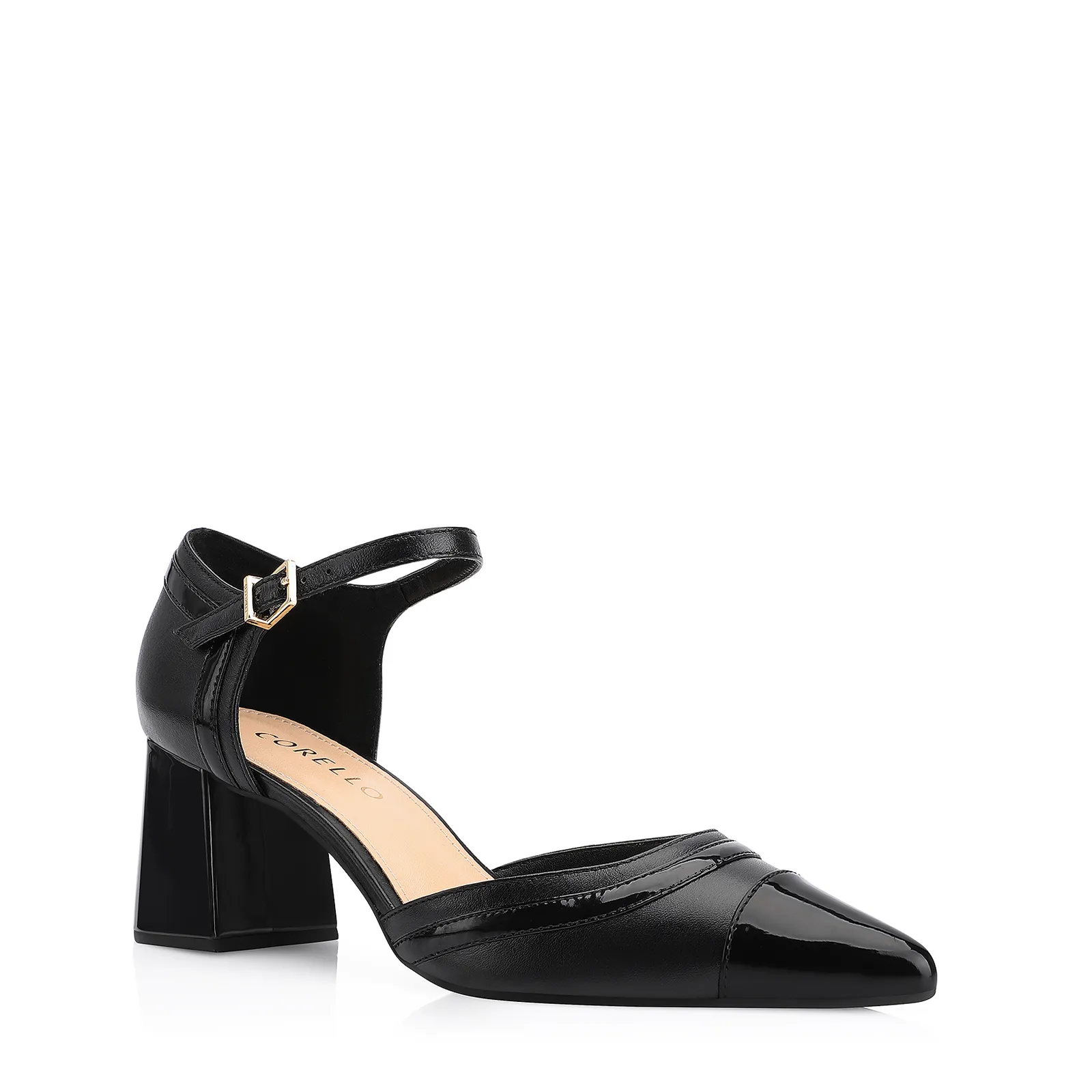 Scarpin Couro Preto/Verniz Preto