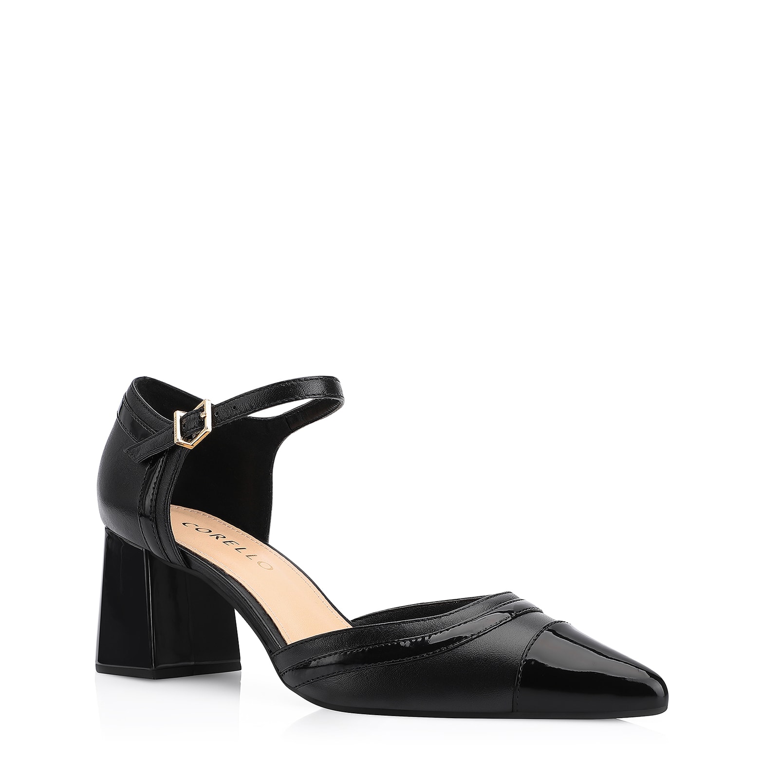 Scarpin Couro Preto/Verniz Preto