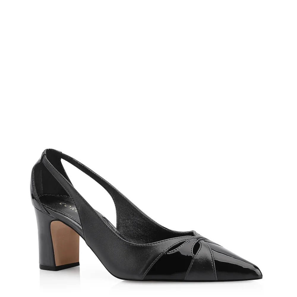 Scarpin Couro Preto/Verniz Preto
