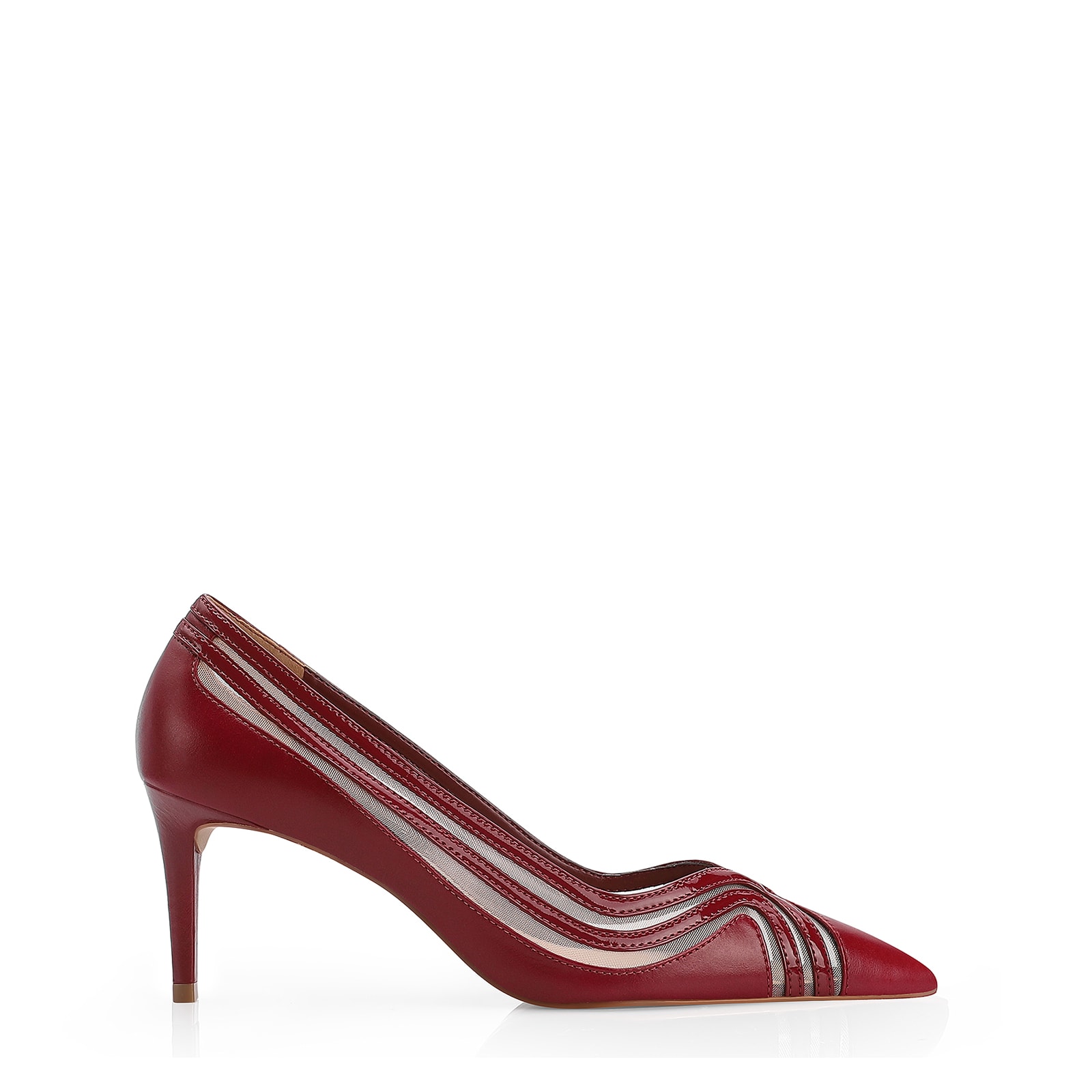 Scarpin Couro/Tela/Verniz Vermelho Cereja