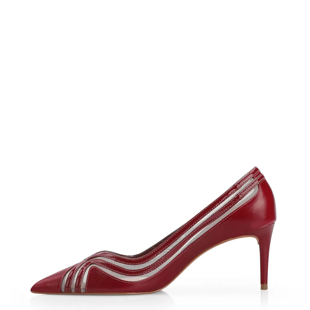 Scarpin Couro/Tela/Verniz Vermelho Cereja - imagem 5