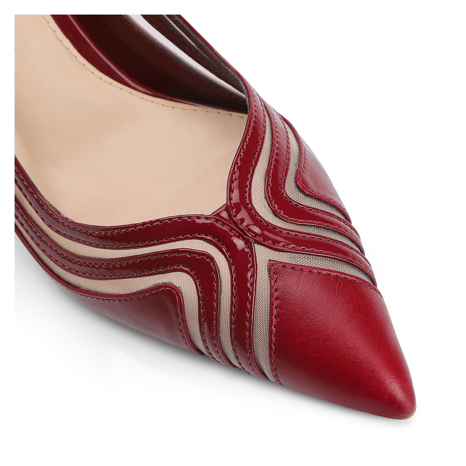 Scarpin Couro/Tela/Verniz Vermelho Cereja