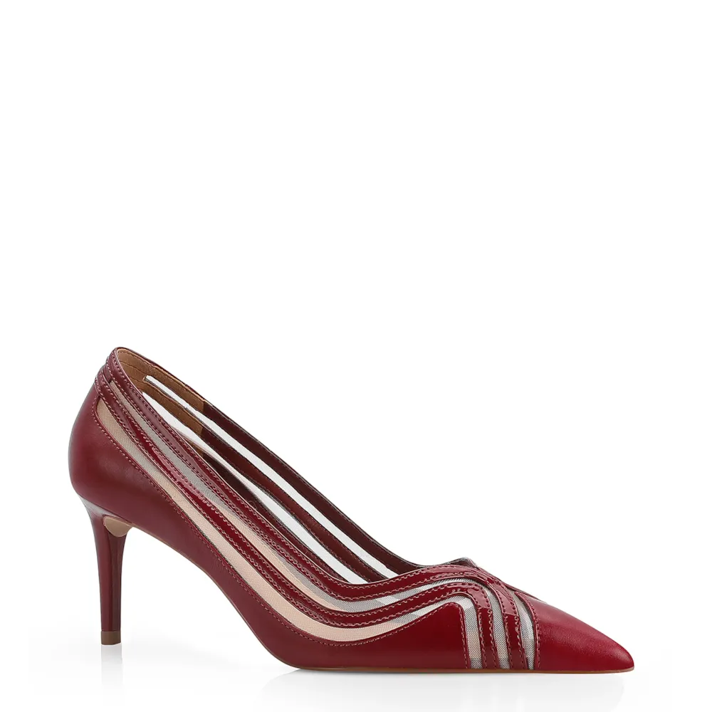 Scarpin Couro/Tela/Verniz Vermelho Cereja