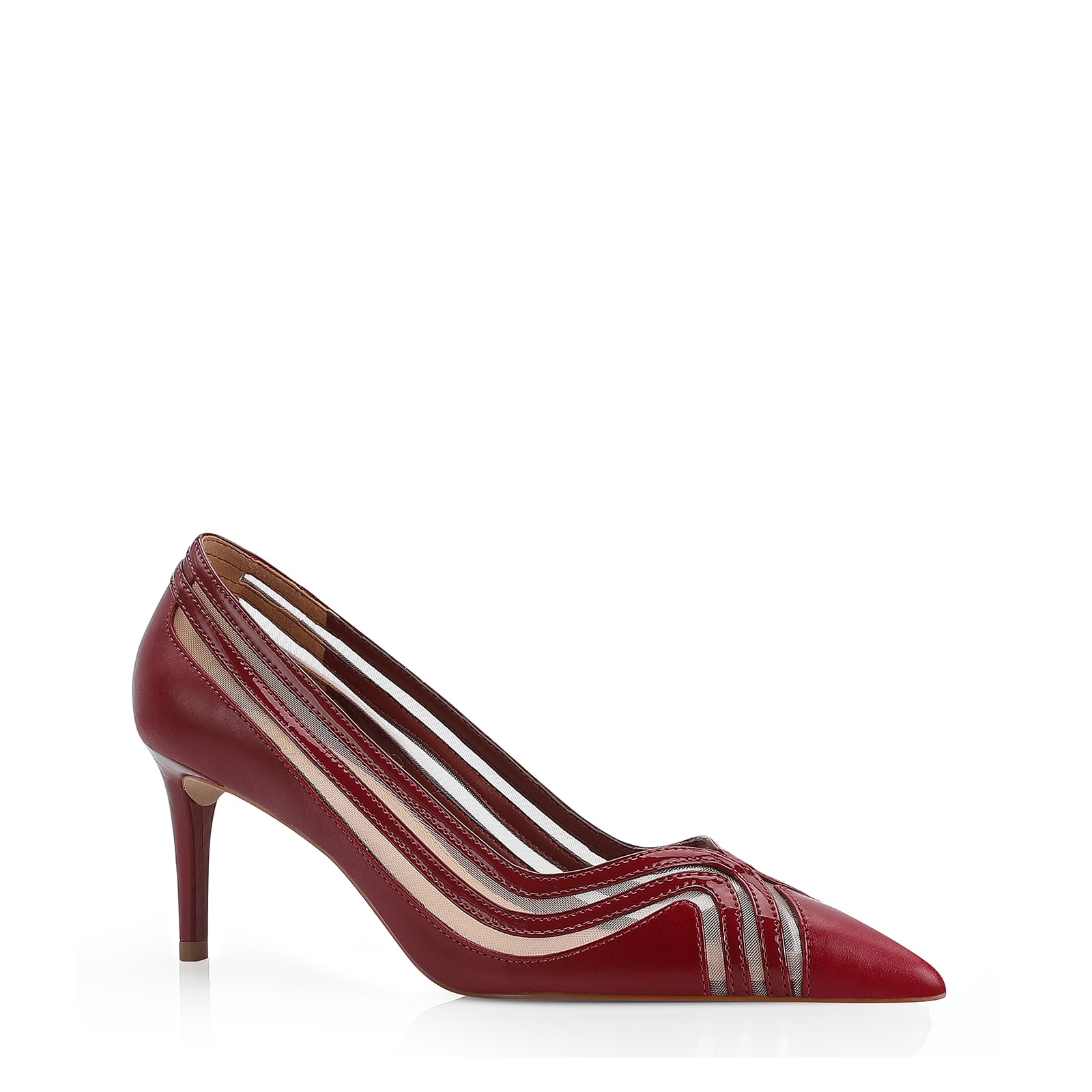Scarpin Couro/Tela/Verniz Vermelho Cereja