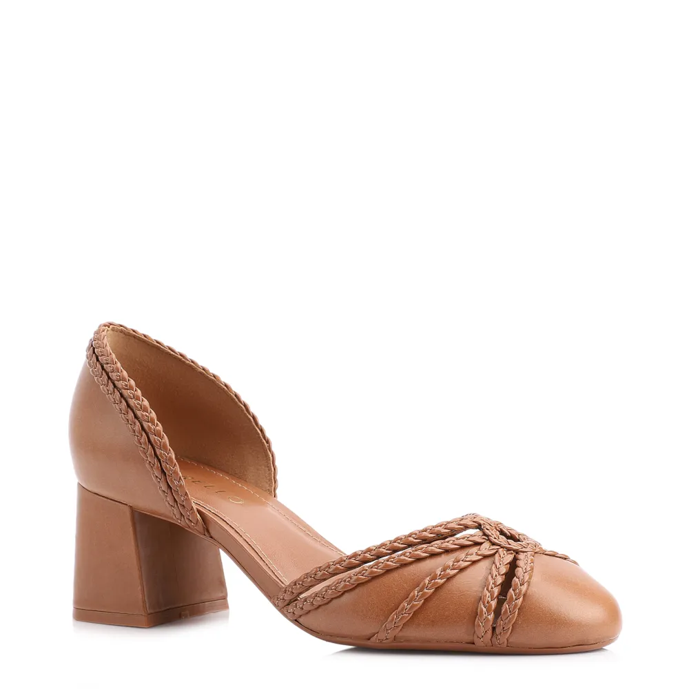 Scarpin Couro/Trançado Alt Marrom