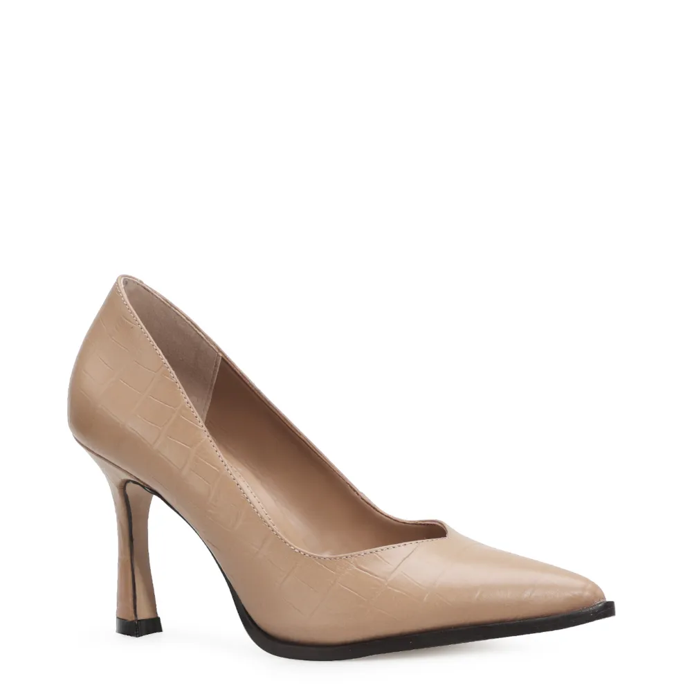 Scarpin Croco Couro Bege