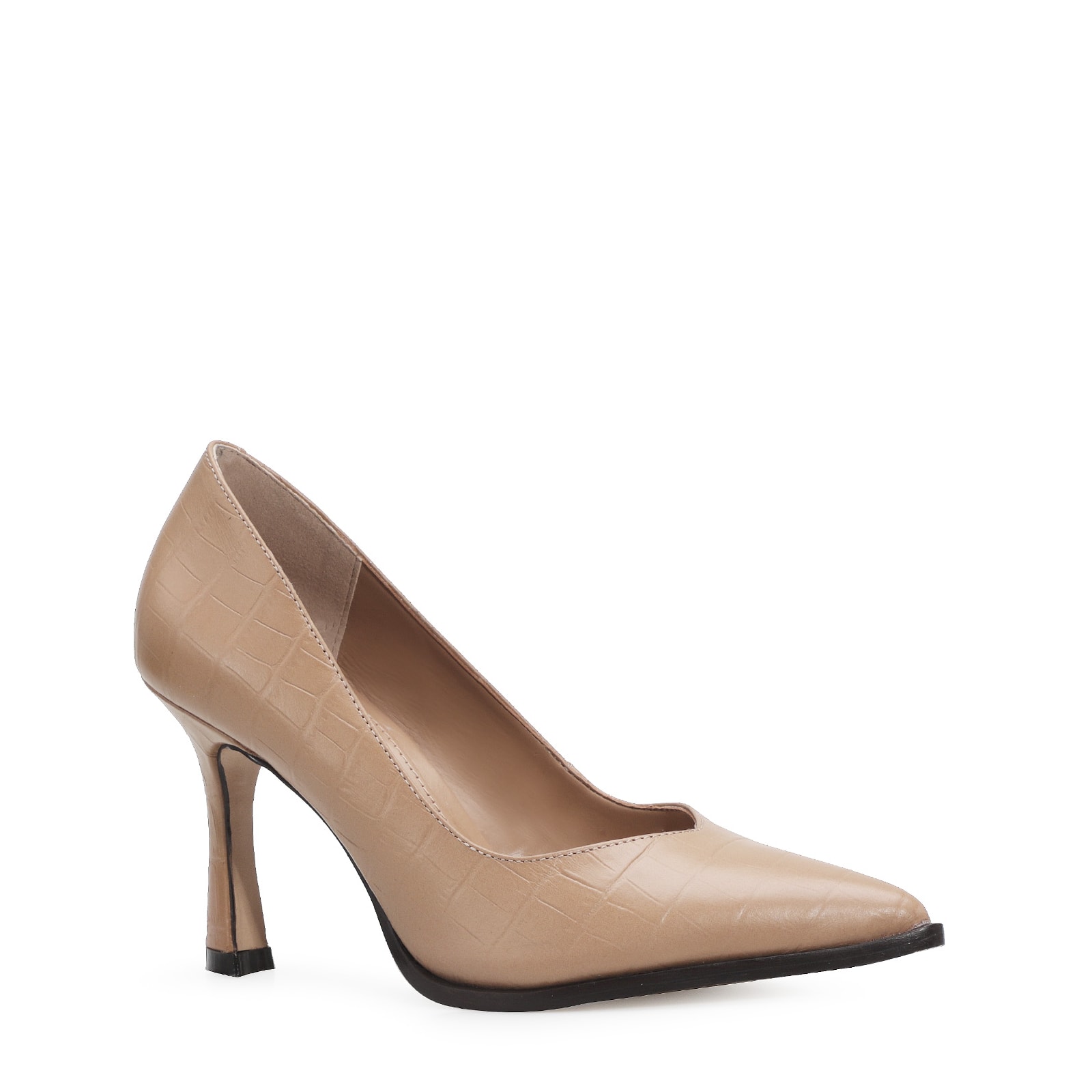 Scarpin Croco Couro Bege