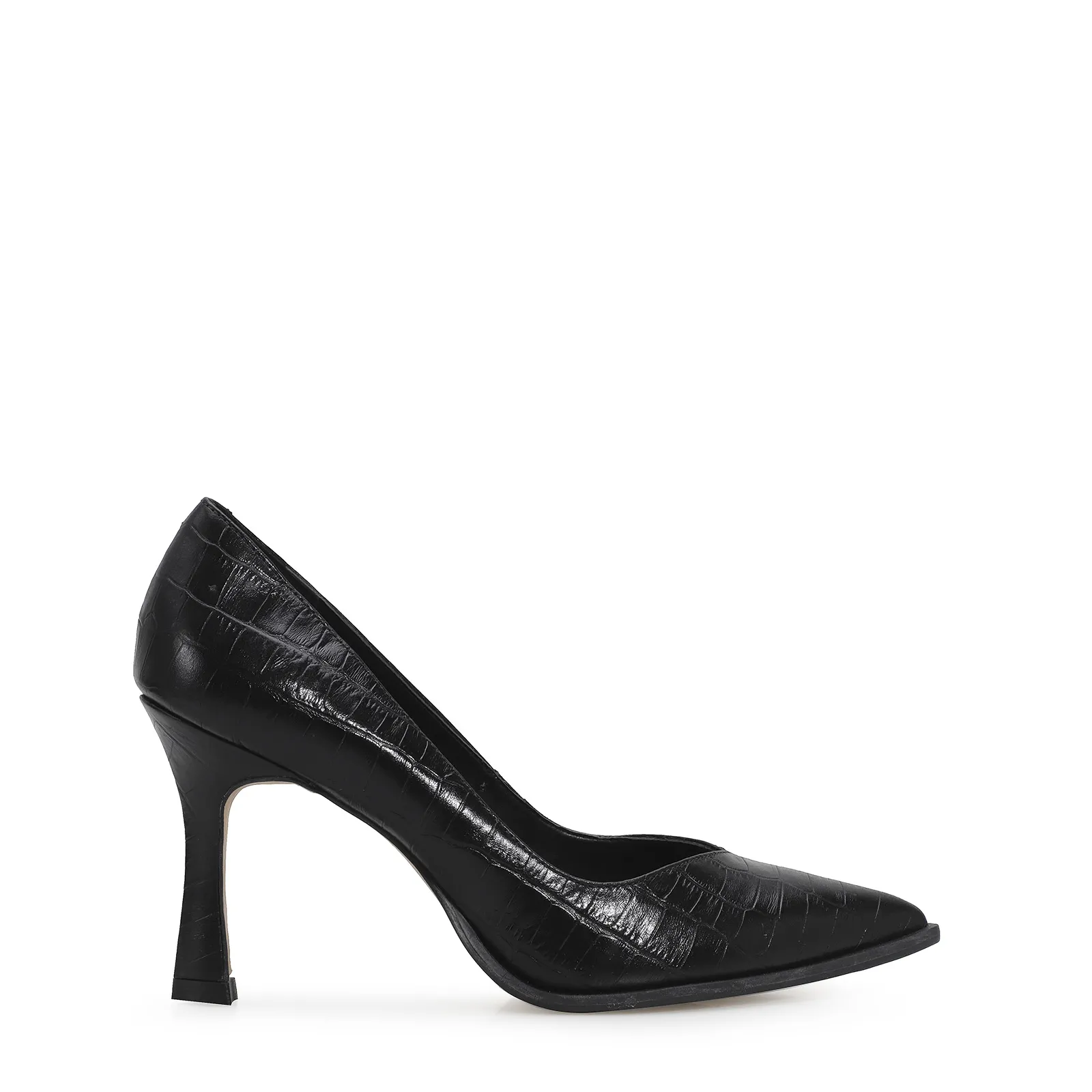Scarpin Croco Couro Preto