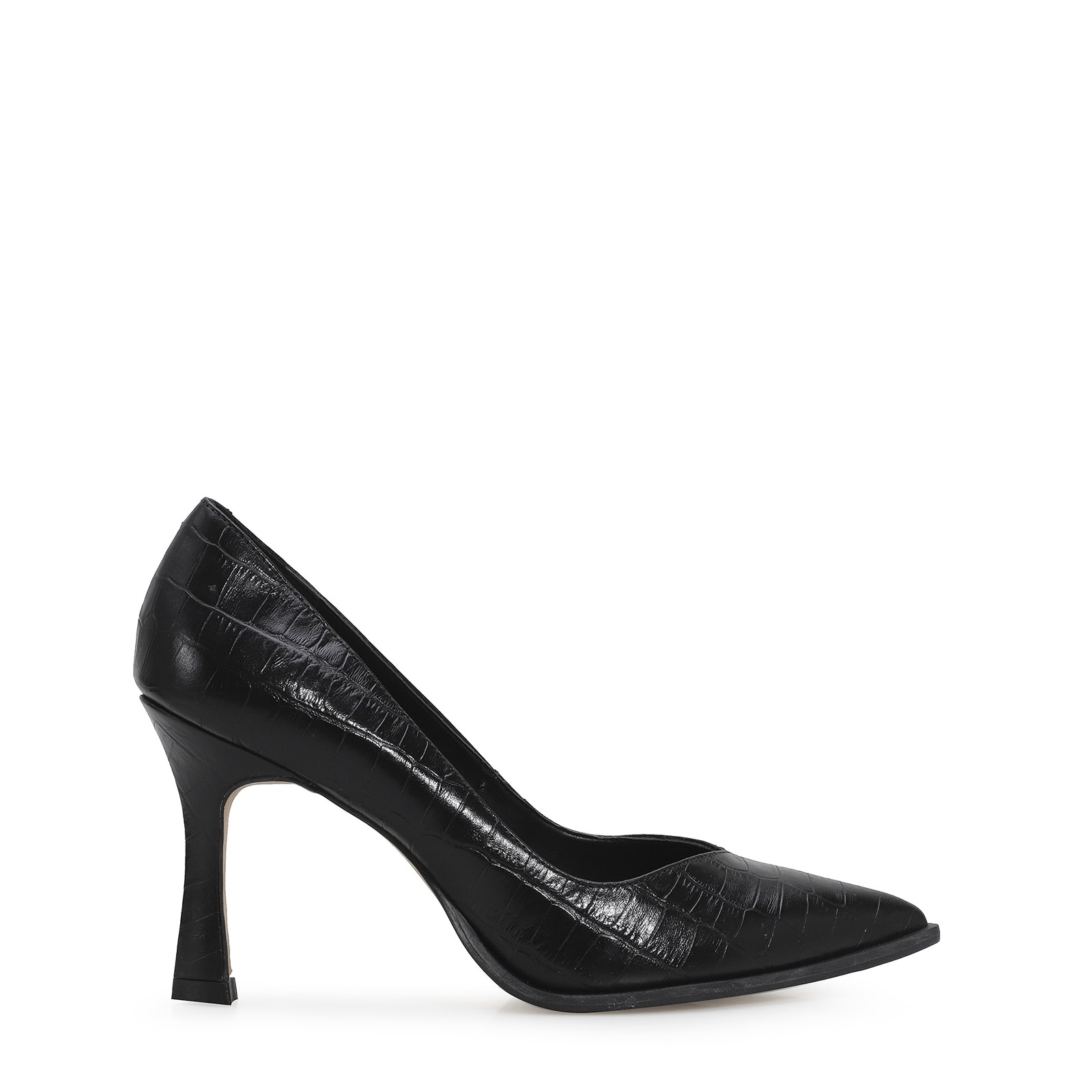Scarpin Croco Couro Preto