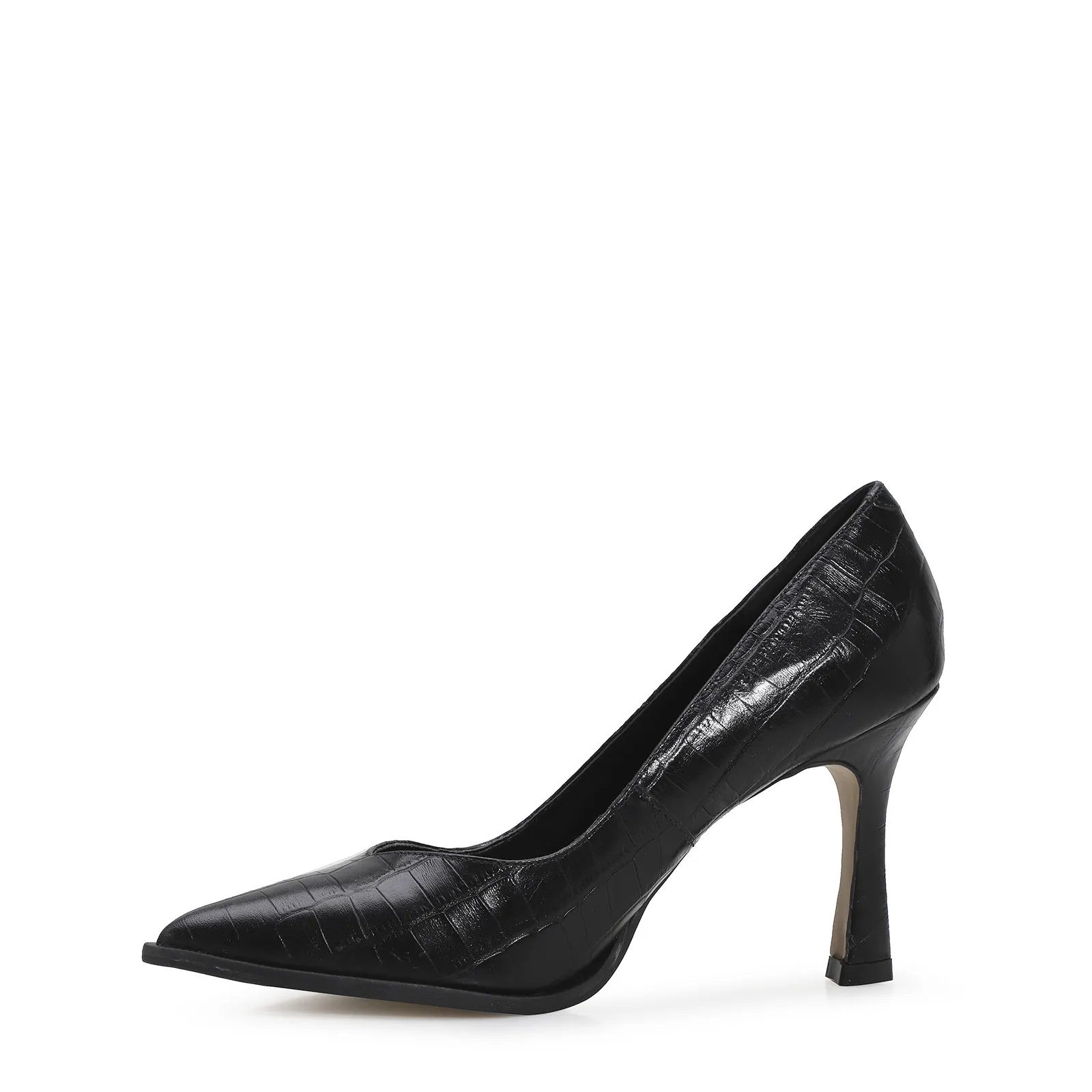 Scarpin Croco Couro Preto