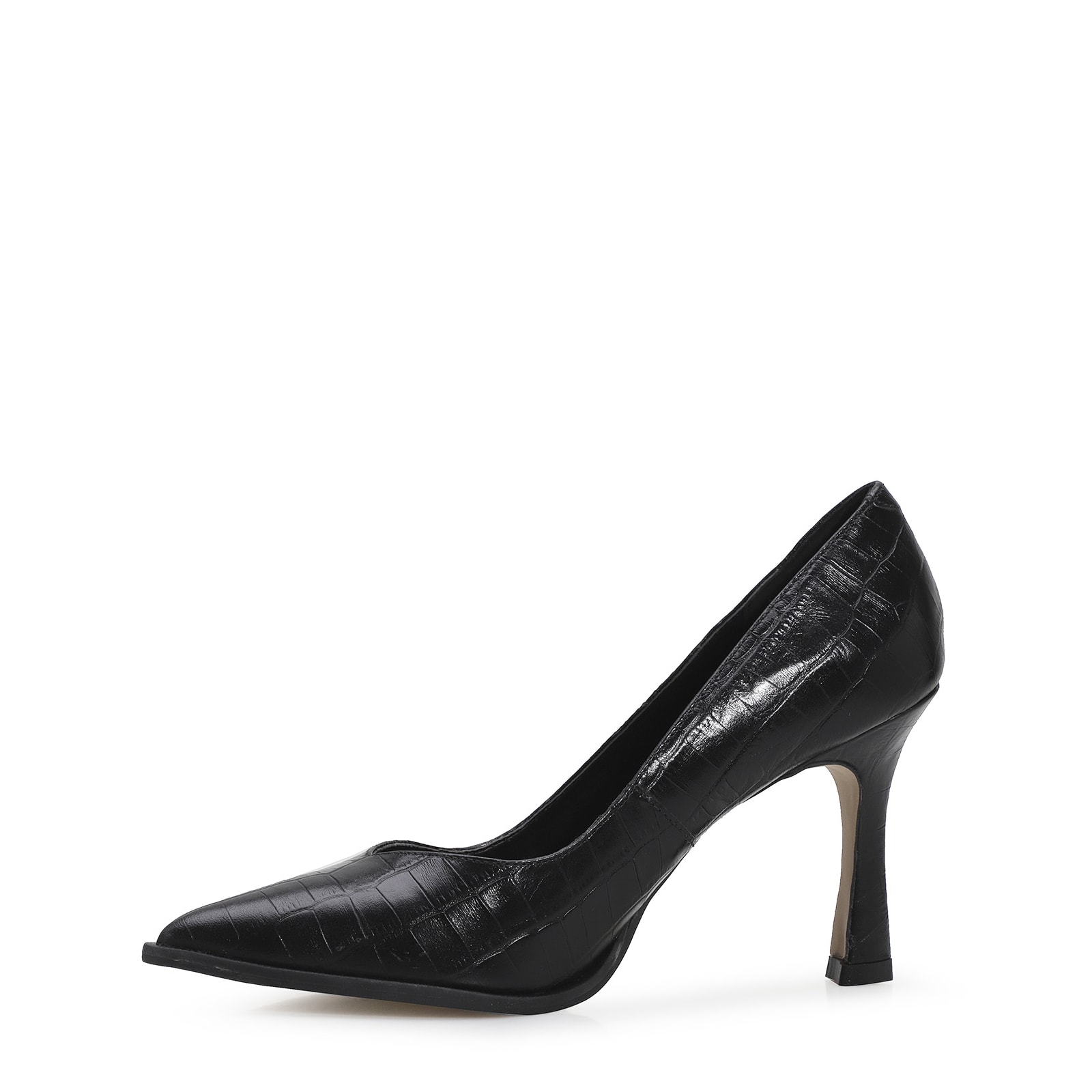 Scarpin Croco Couro Preto