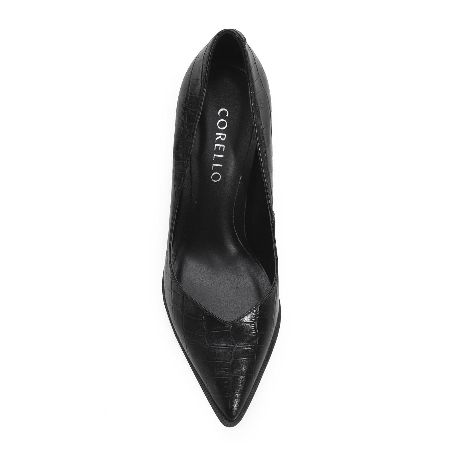 Scarpin Croco Couro Preto