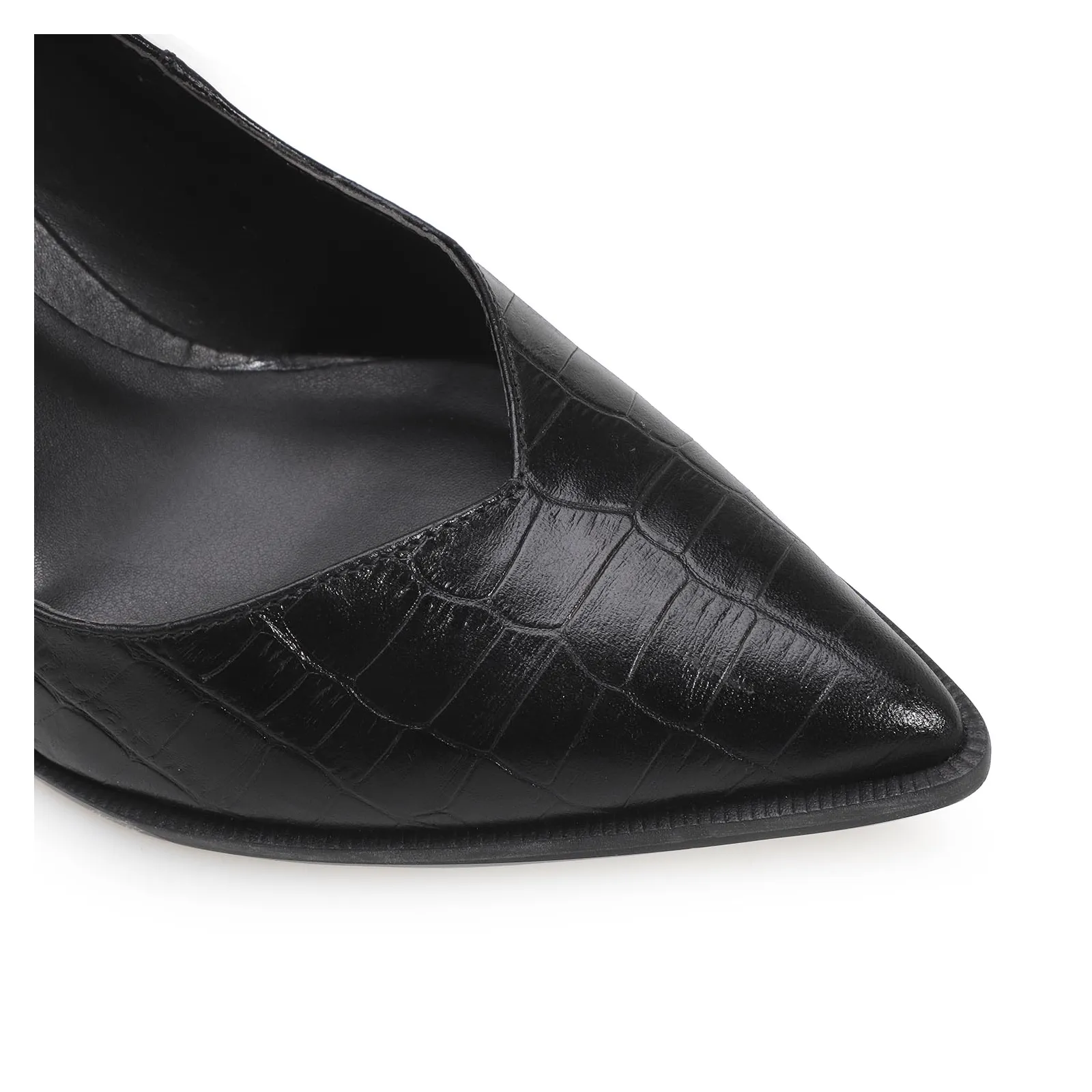 Scarpin Croco Couro Preto