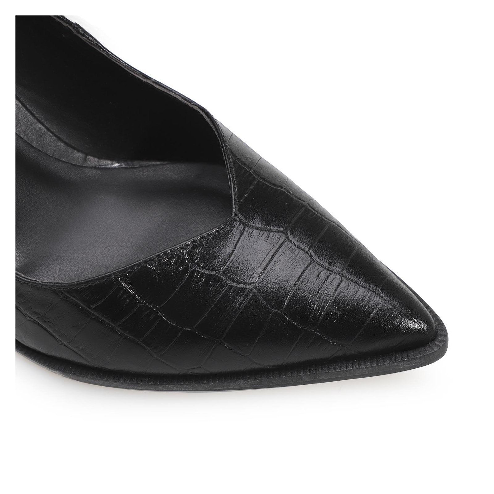 Scarpin Croco Couro Preto